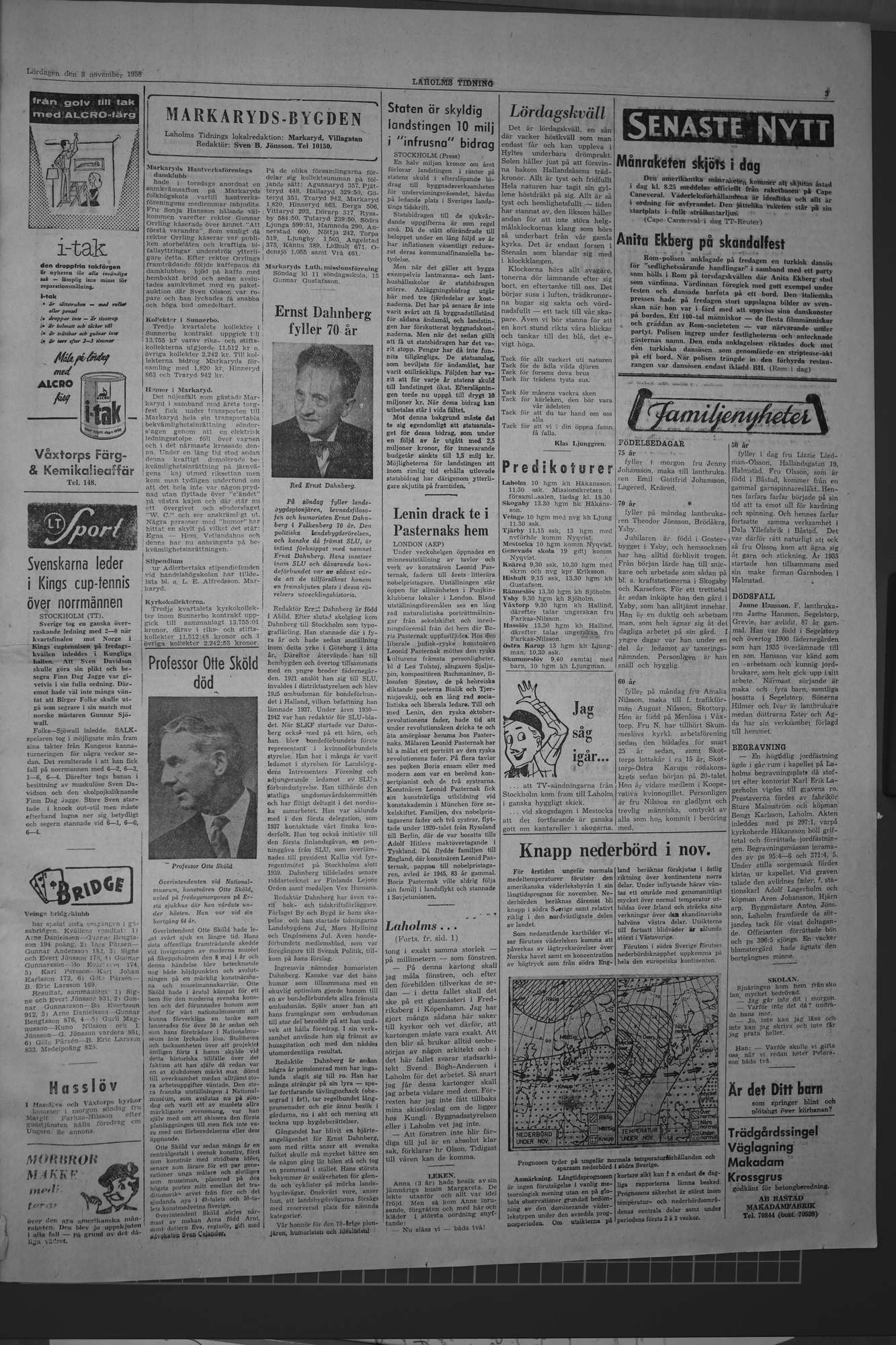 Laholms Tidning Lördag 8 november 1958, sida 3