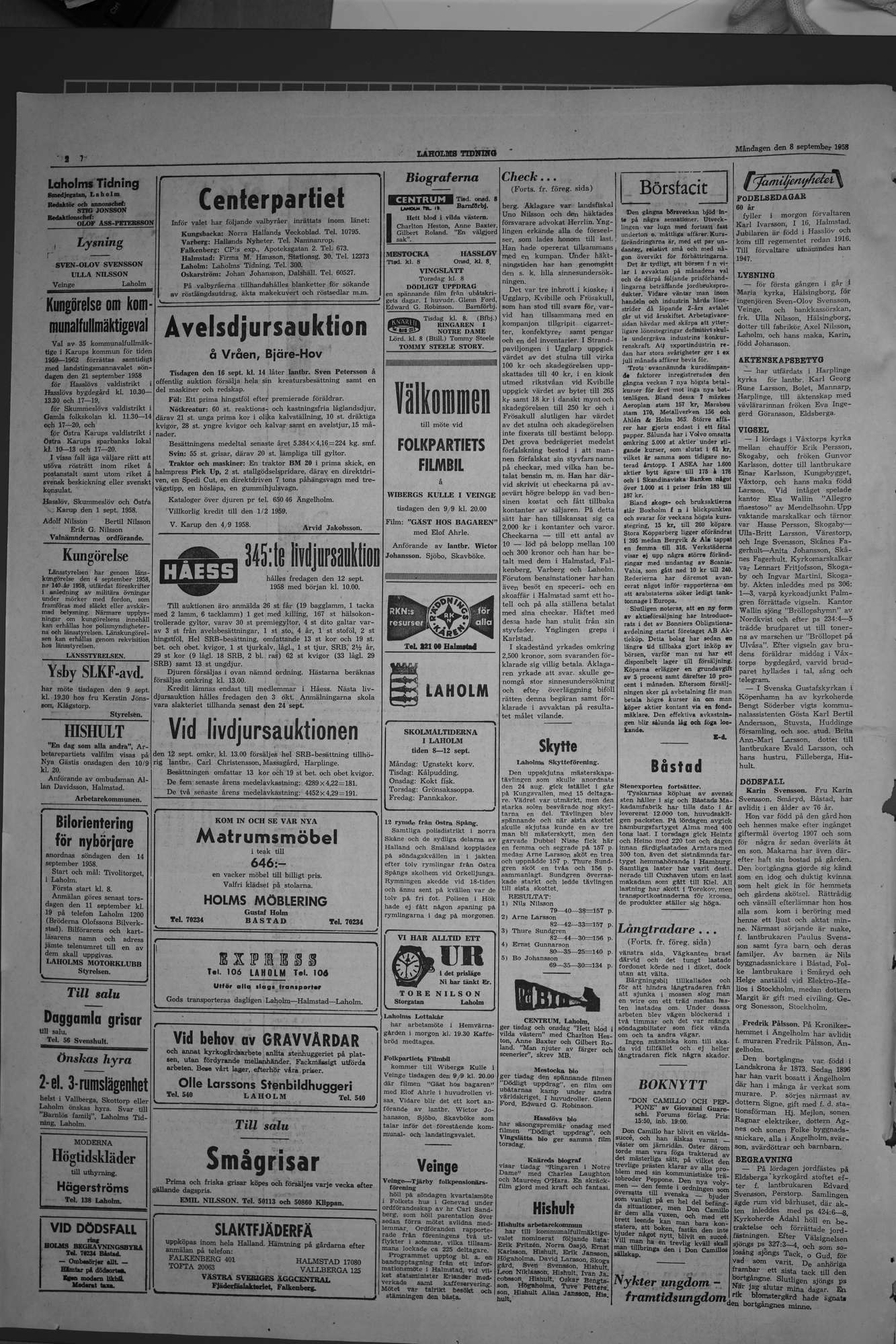 Laholms Tidning Måndag 8 september 1958, sida 2