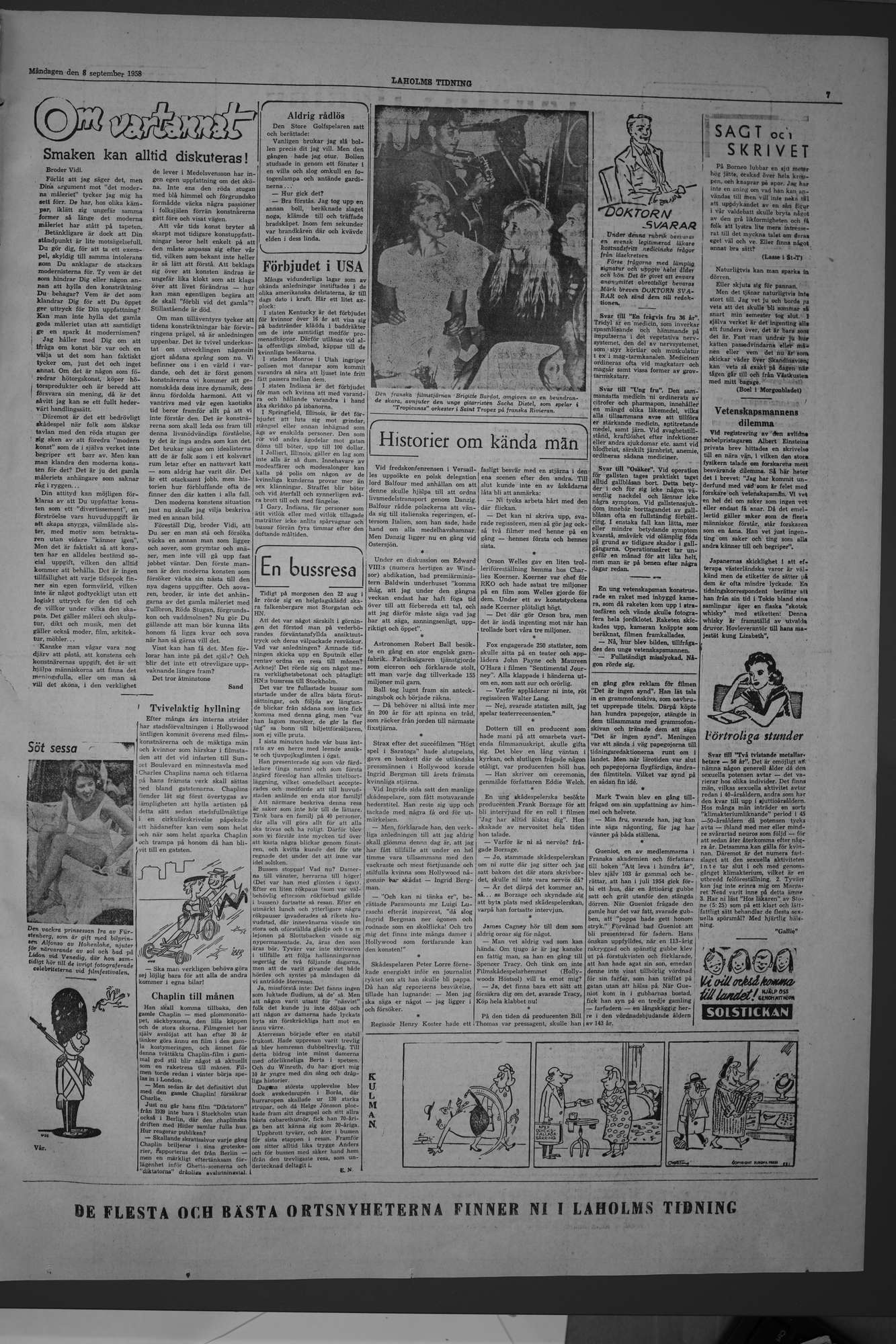 Laholms Tidning Måndag 8 september 1958, sida 7