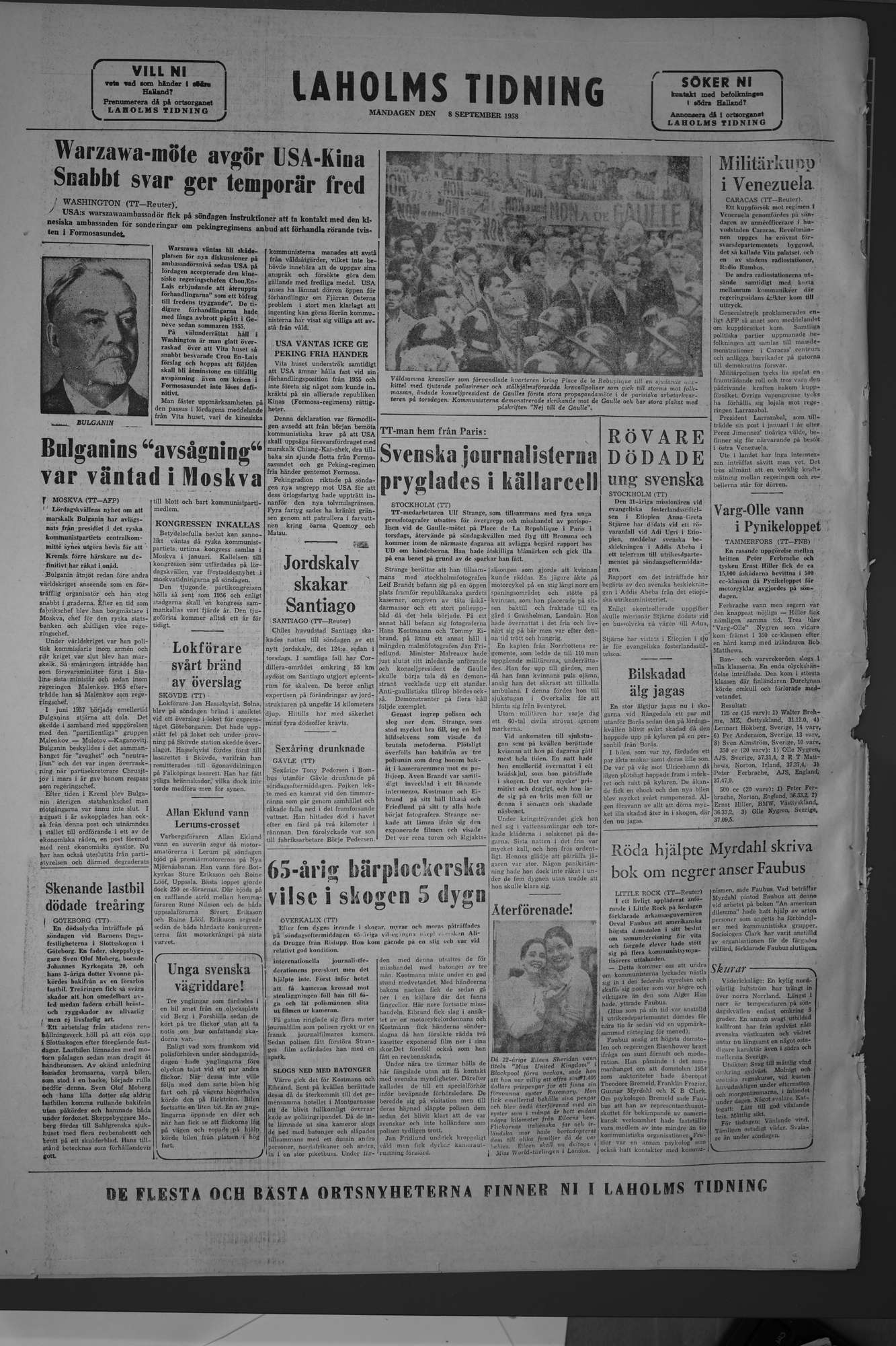 Laholms Tidning Måndag 8 september 1958, sida 8