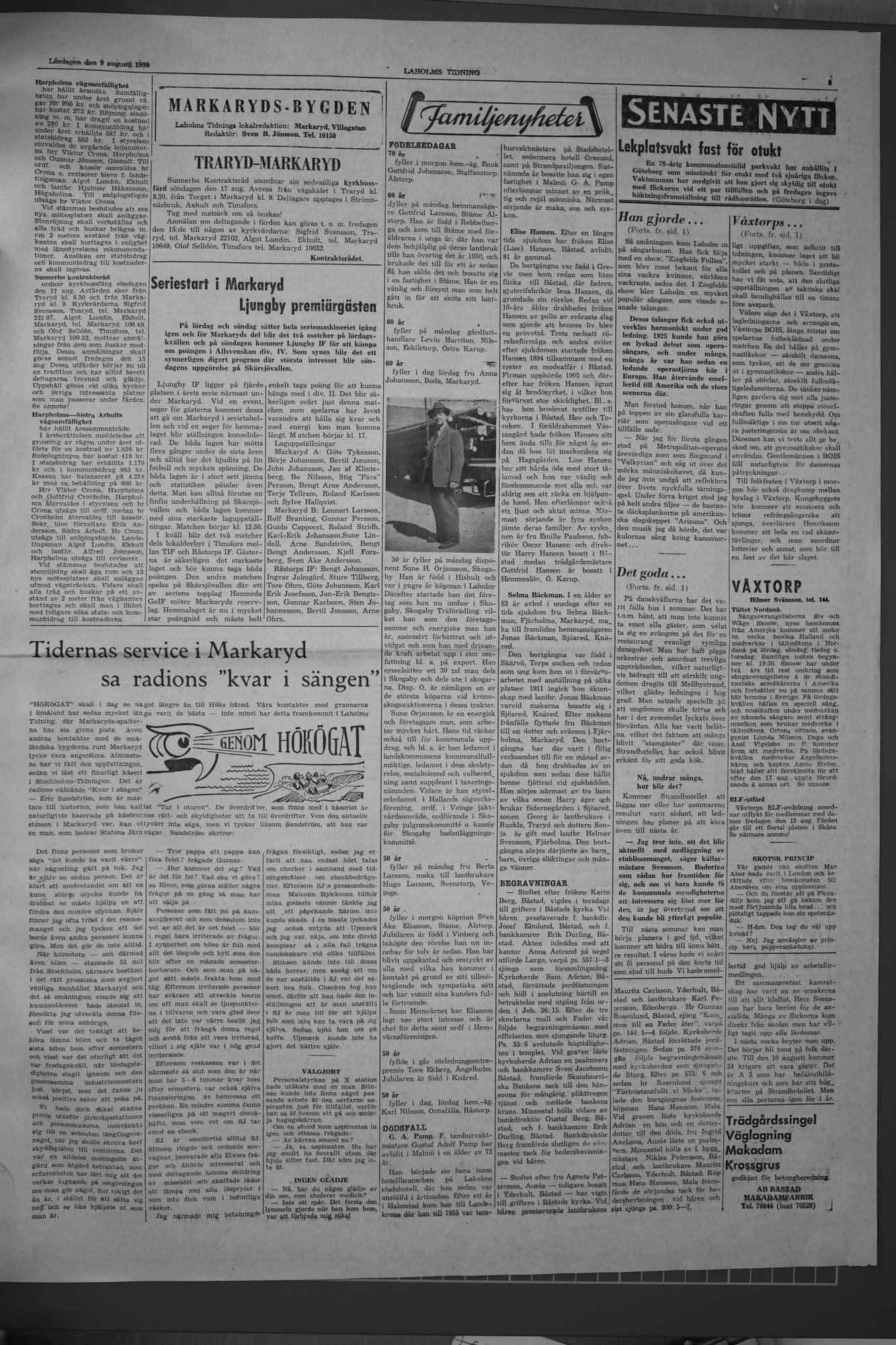 Laholms Tidning Lördag 9 augusti 1958, sida 3