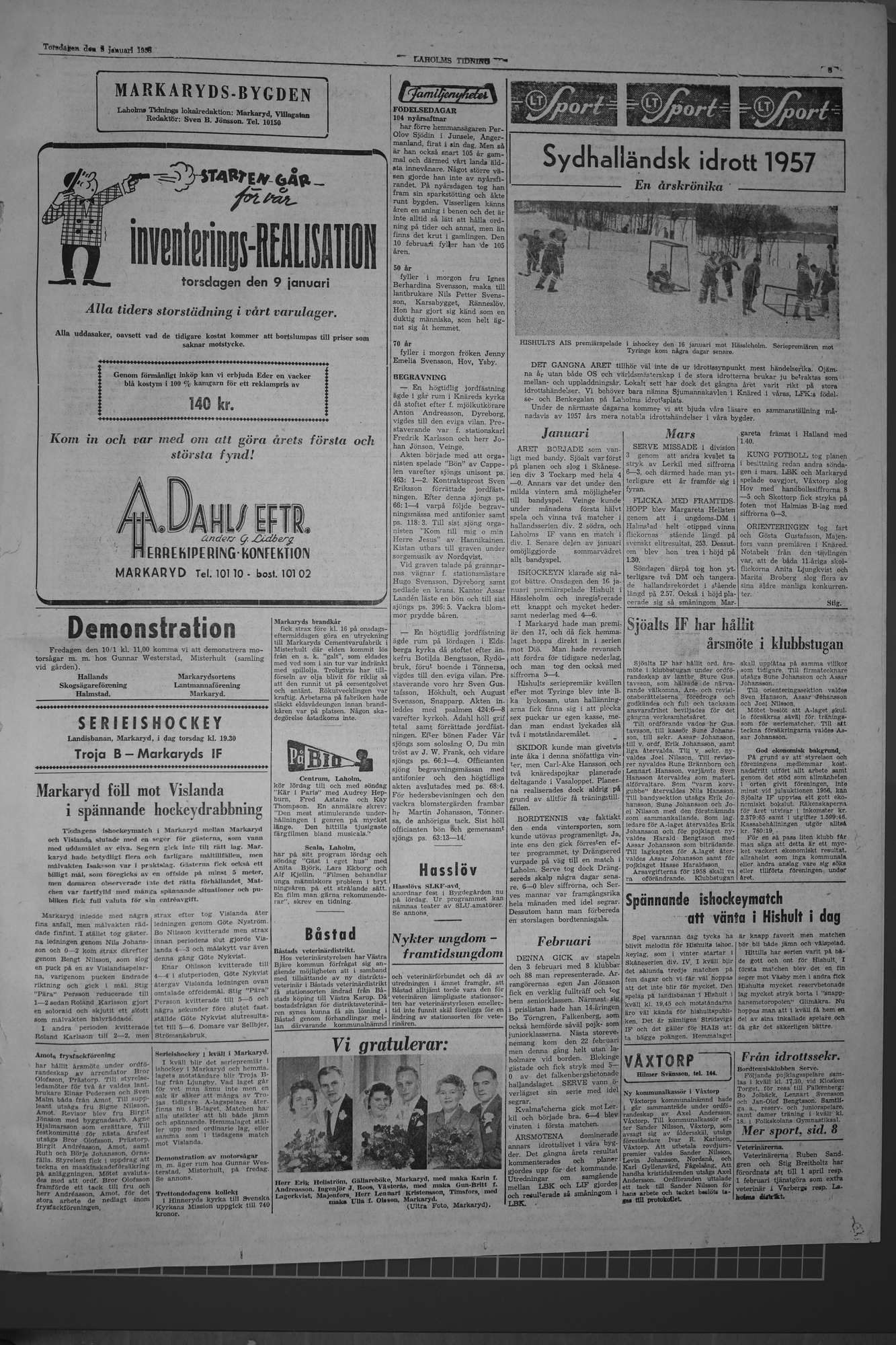 Laholms Tidning Torsdag 9 januari 1958, sida 3