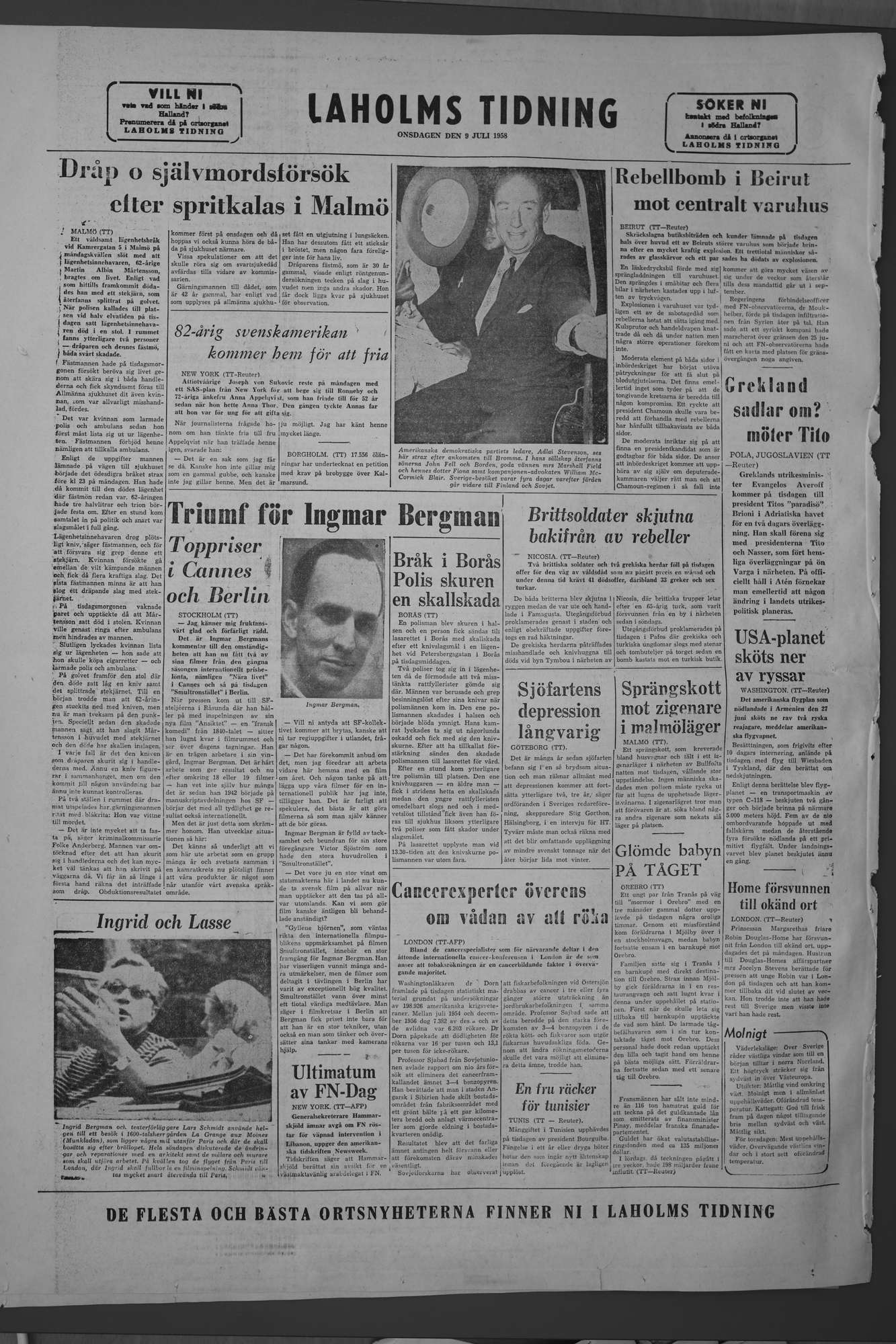 Laholms Tidning Onsdag 9 juli 1958, sida 8