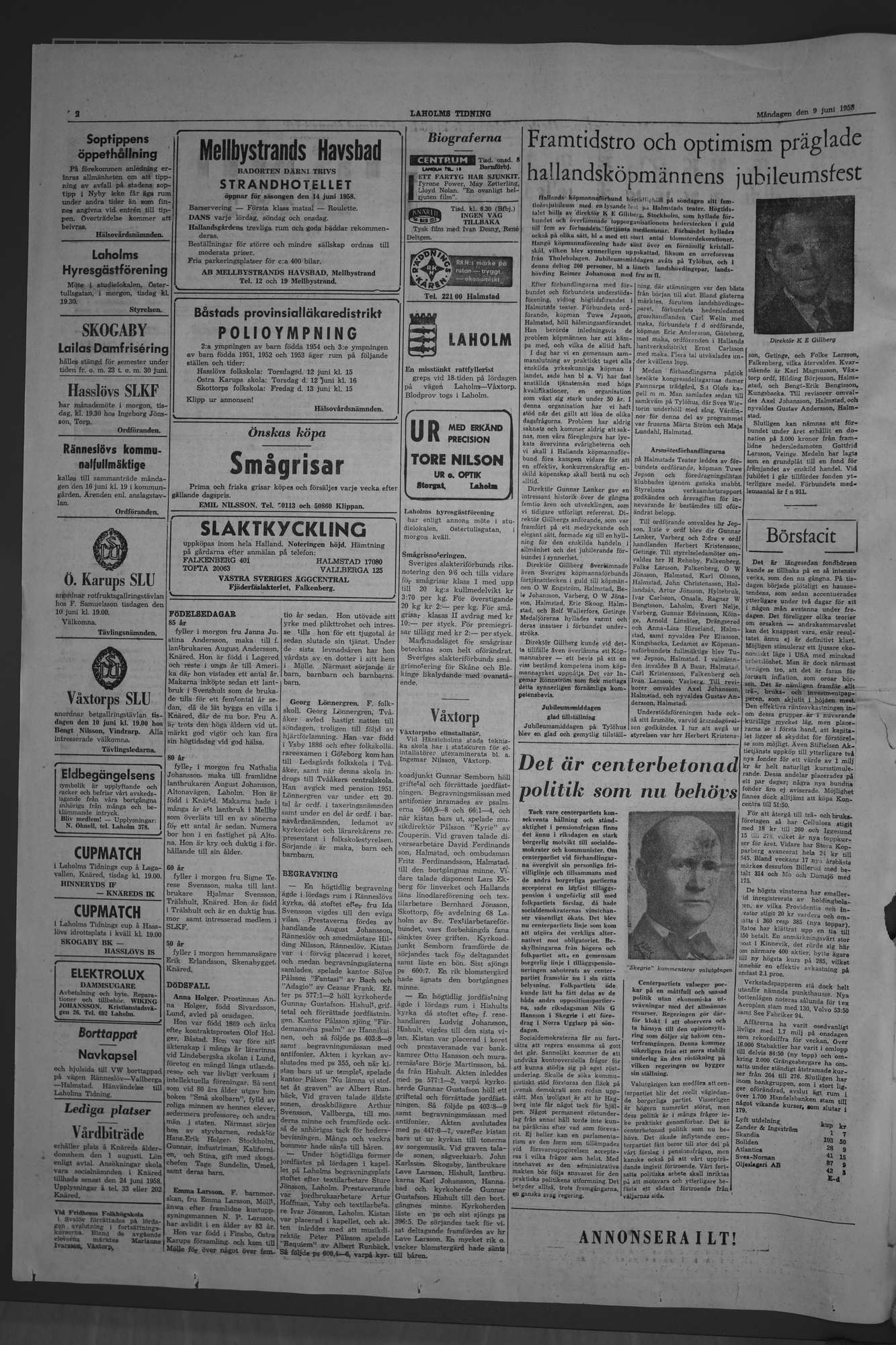 Laholms Tidning Måndag 9 juni 1958, sida 2