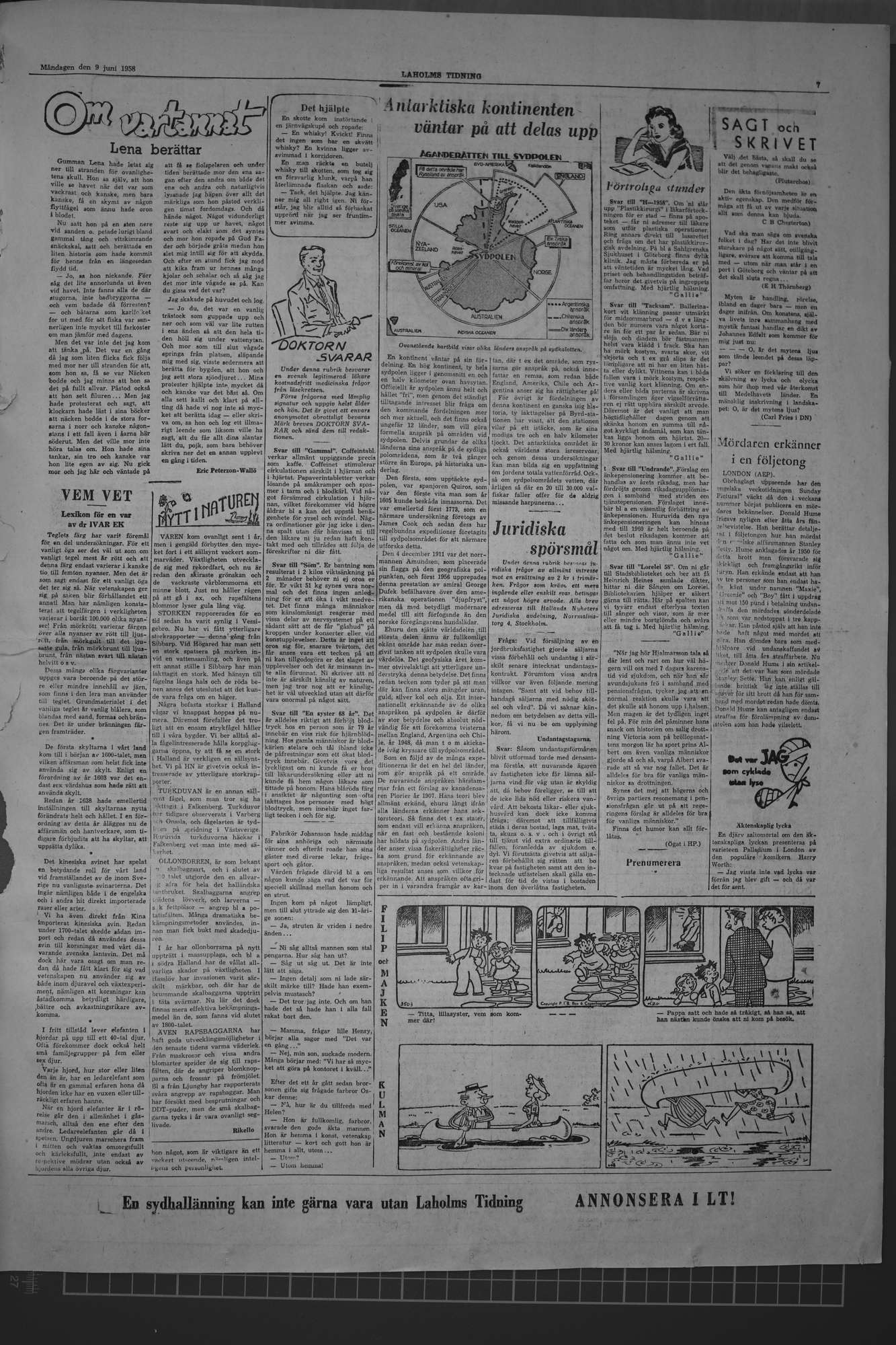 Laholms Tidning Måndag 9 juni 1958, sida 7