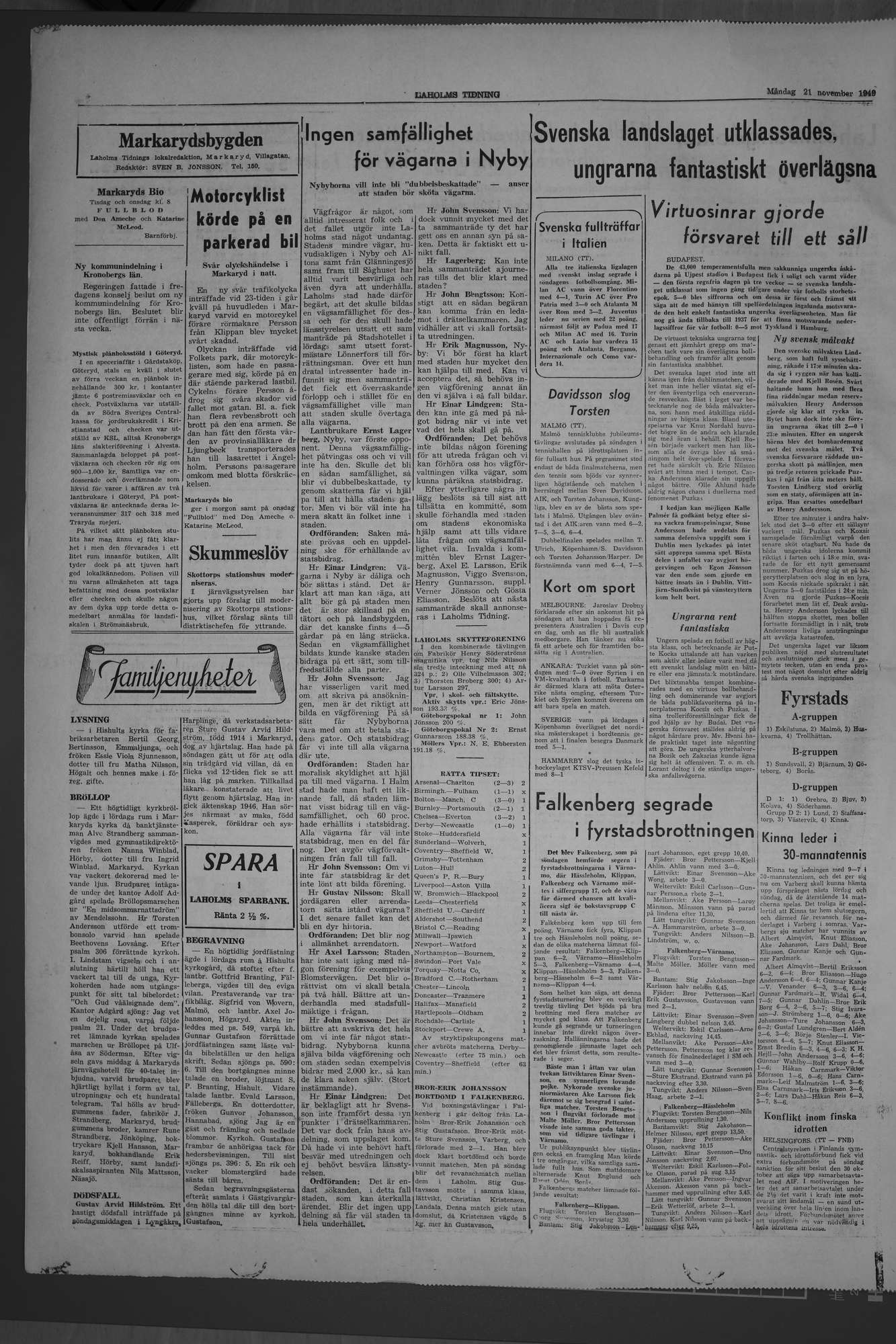 Laholms Tidning Måndag 21 november 1949, sida 4