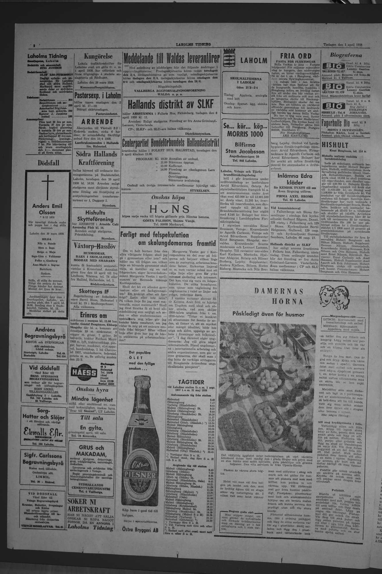 Laholms Tidning Tisdag 1 april 1958, sida 2