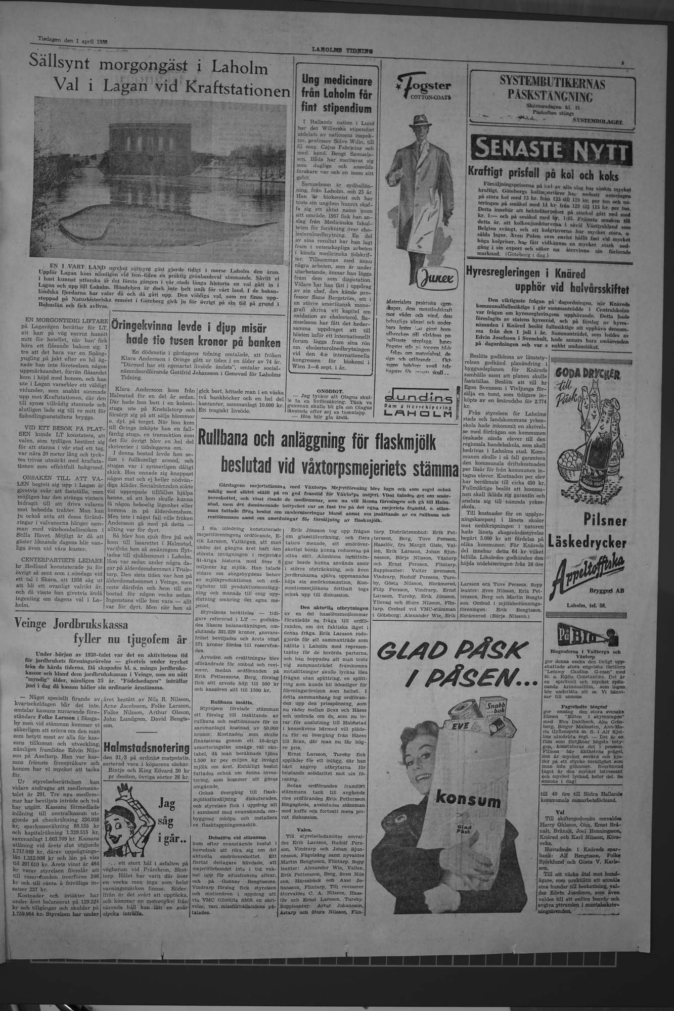 Laholms Tidning Tisdag 1 april 1958, sida 3