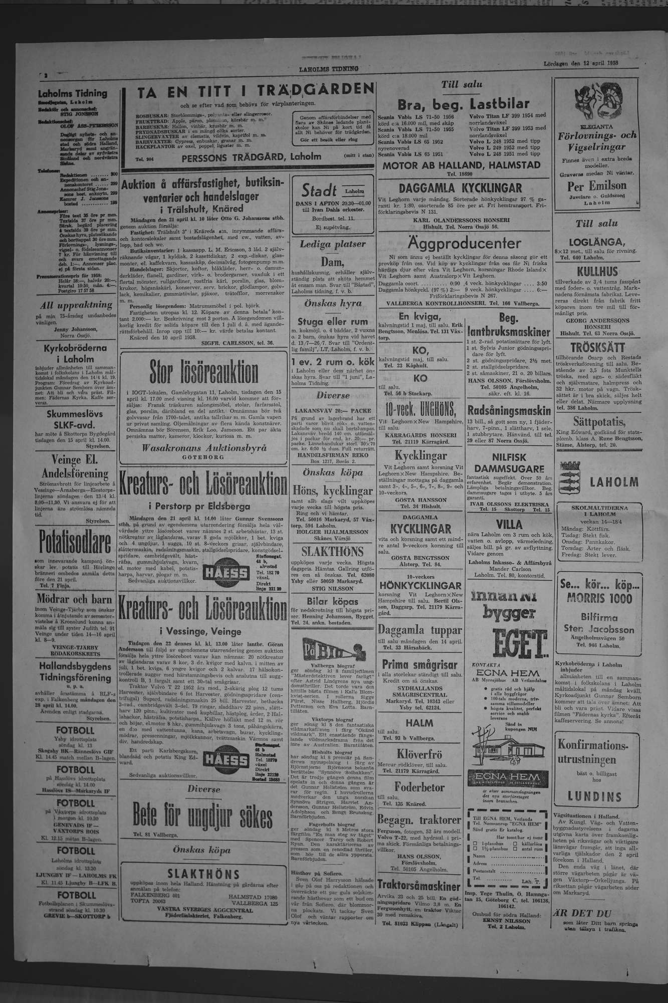 Laholms Tidning Lördag 12 april 1958, sida 2