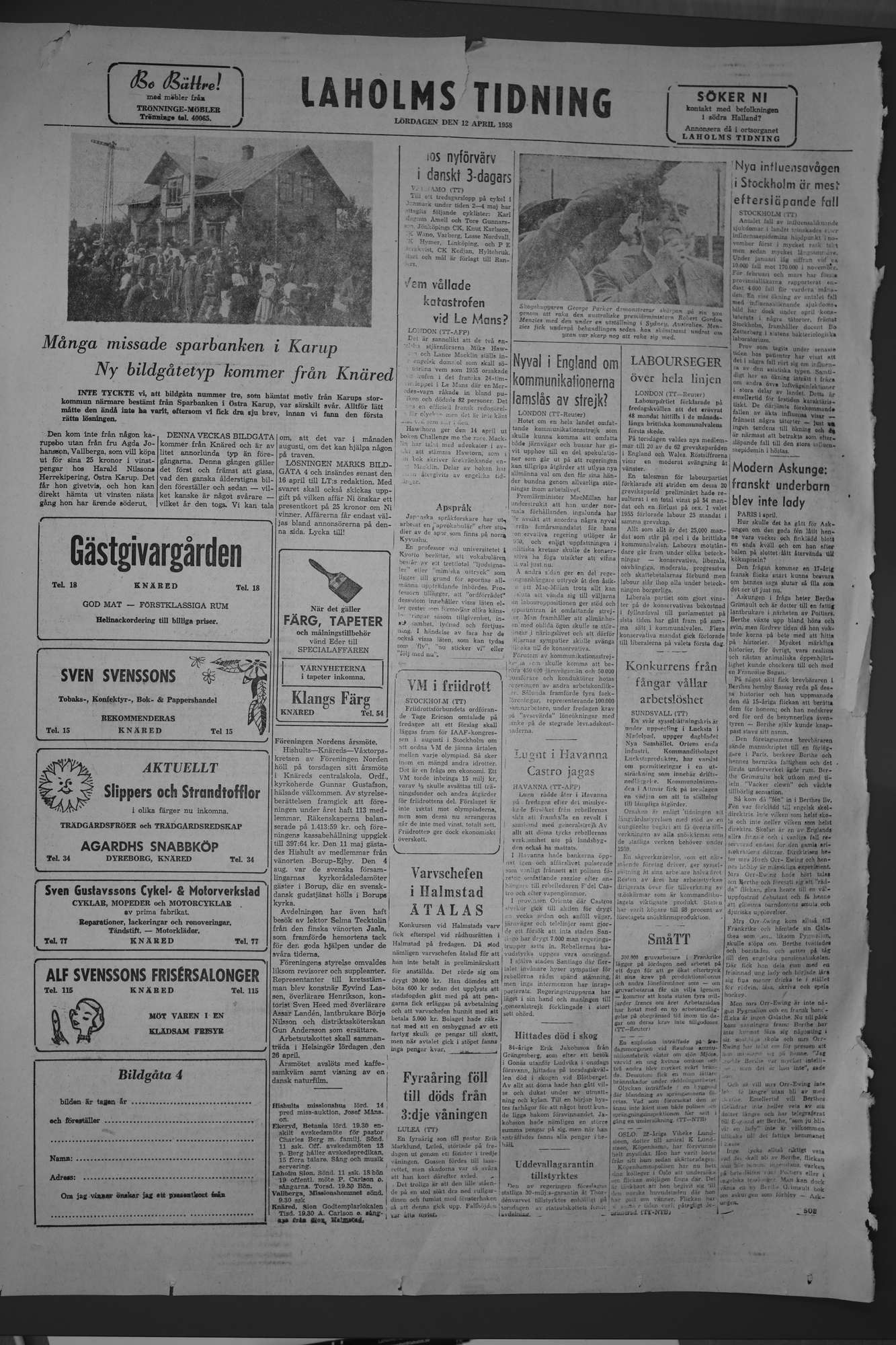 Laholms Tidning Lördag 12 april 1958, sida 8