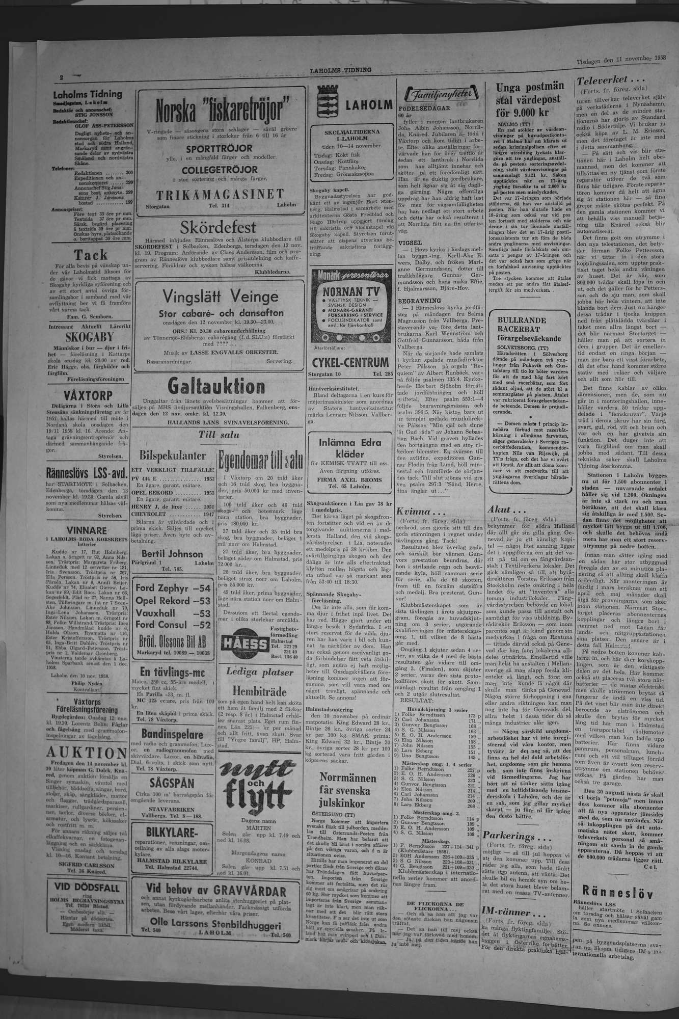 Laholms Tidning Tisdag 11 november 1958, sida 2