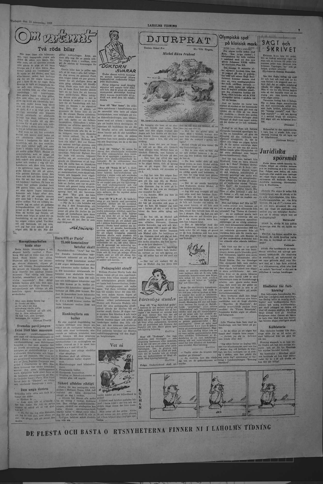Laholms Tidning Tisdag 11 november 1958, sida 7