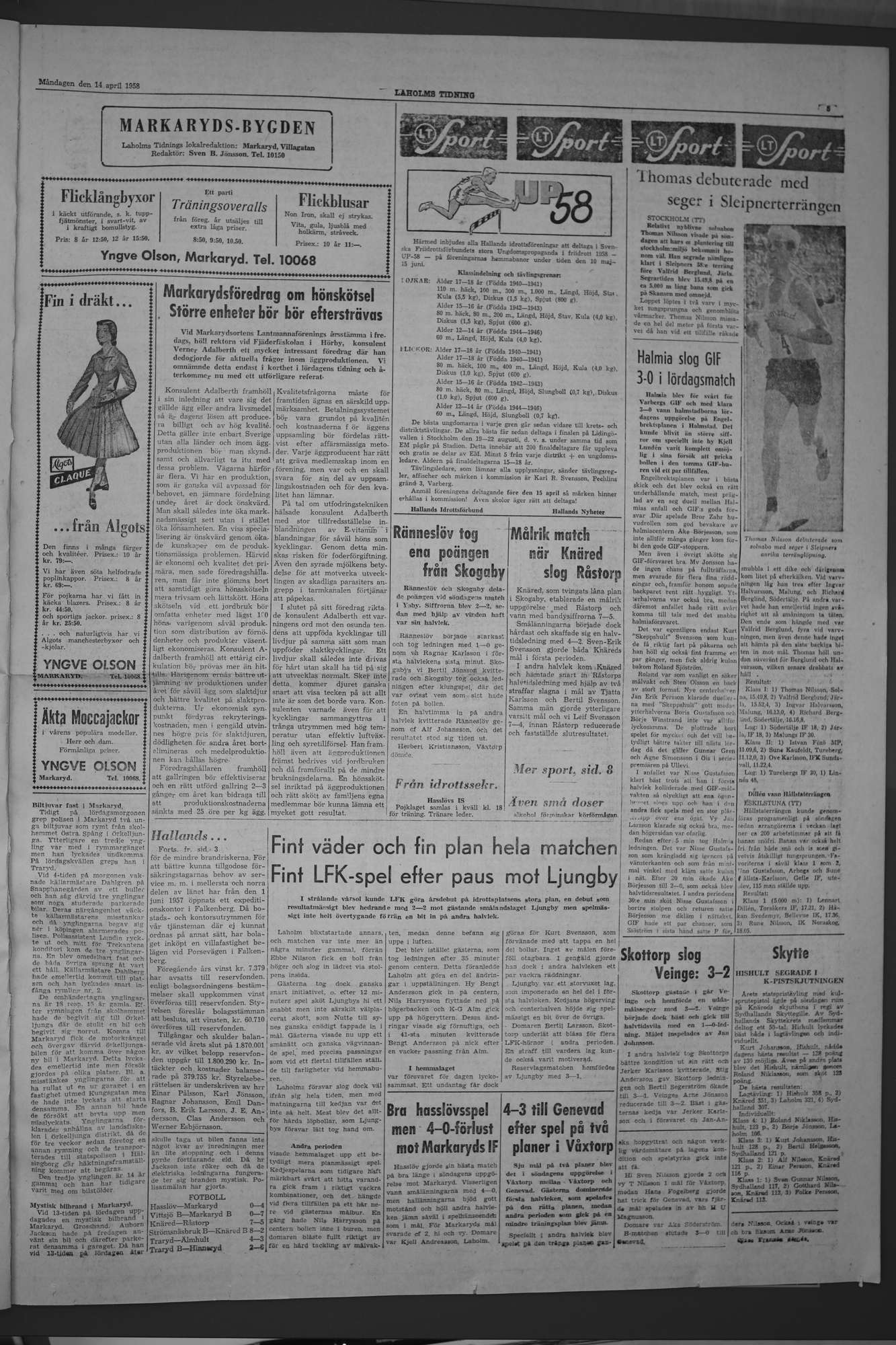 Laholms Tidning Måndag 14 april 1958, sida 5
