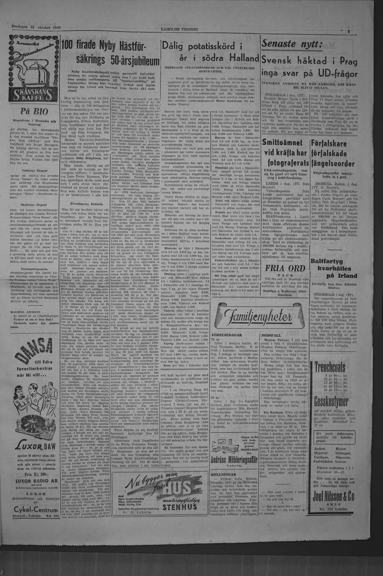 Laholms Tidning Fredag 21 oktober 1949, sida 3