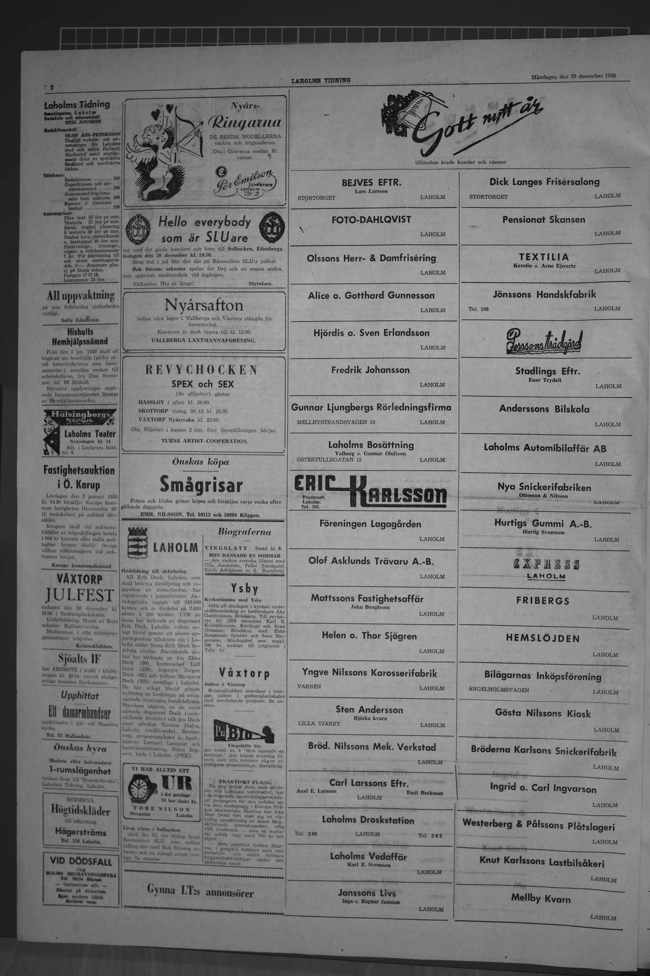 Laholms Tidning Måndag 29 december 1958, sida 2