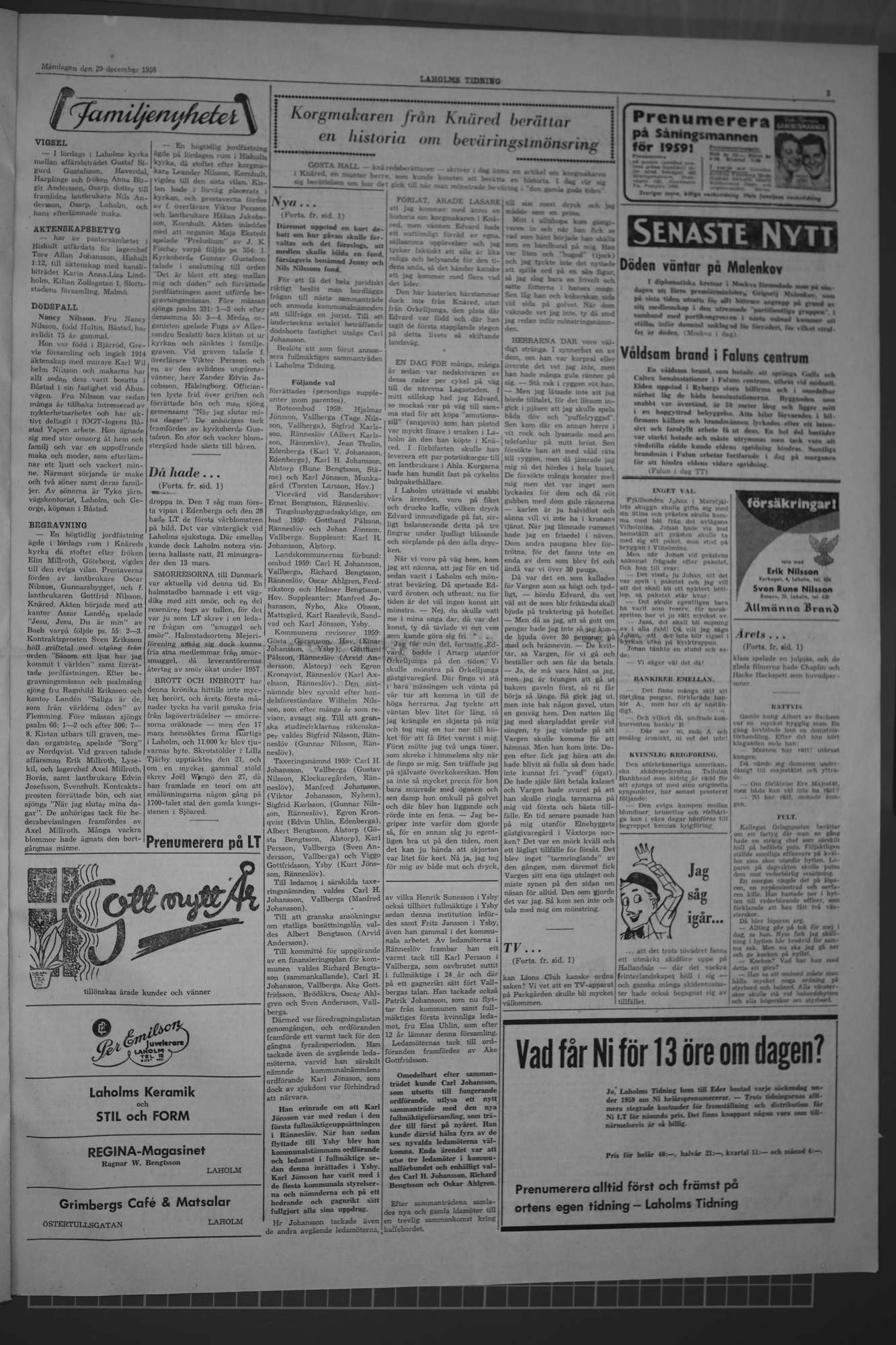 Laholms Tidning Måndag 29 december 1958, sida 3