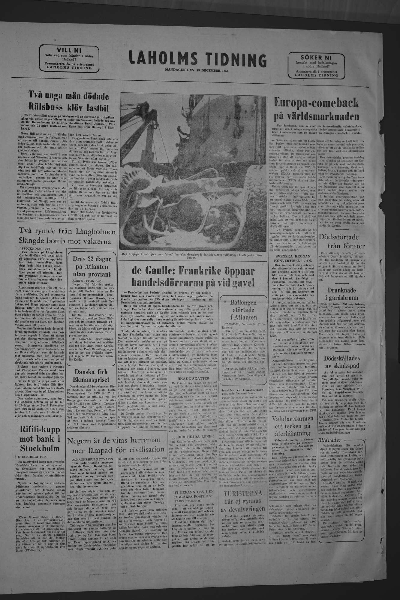 Laholms Tidning Måndag 29 december 1958, sida 8