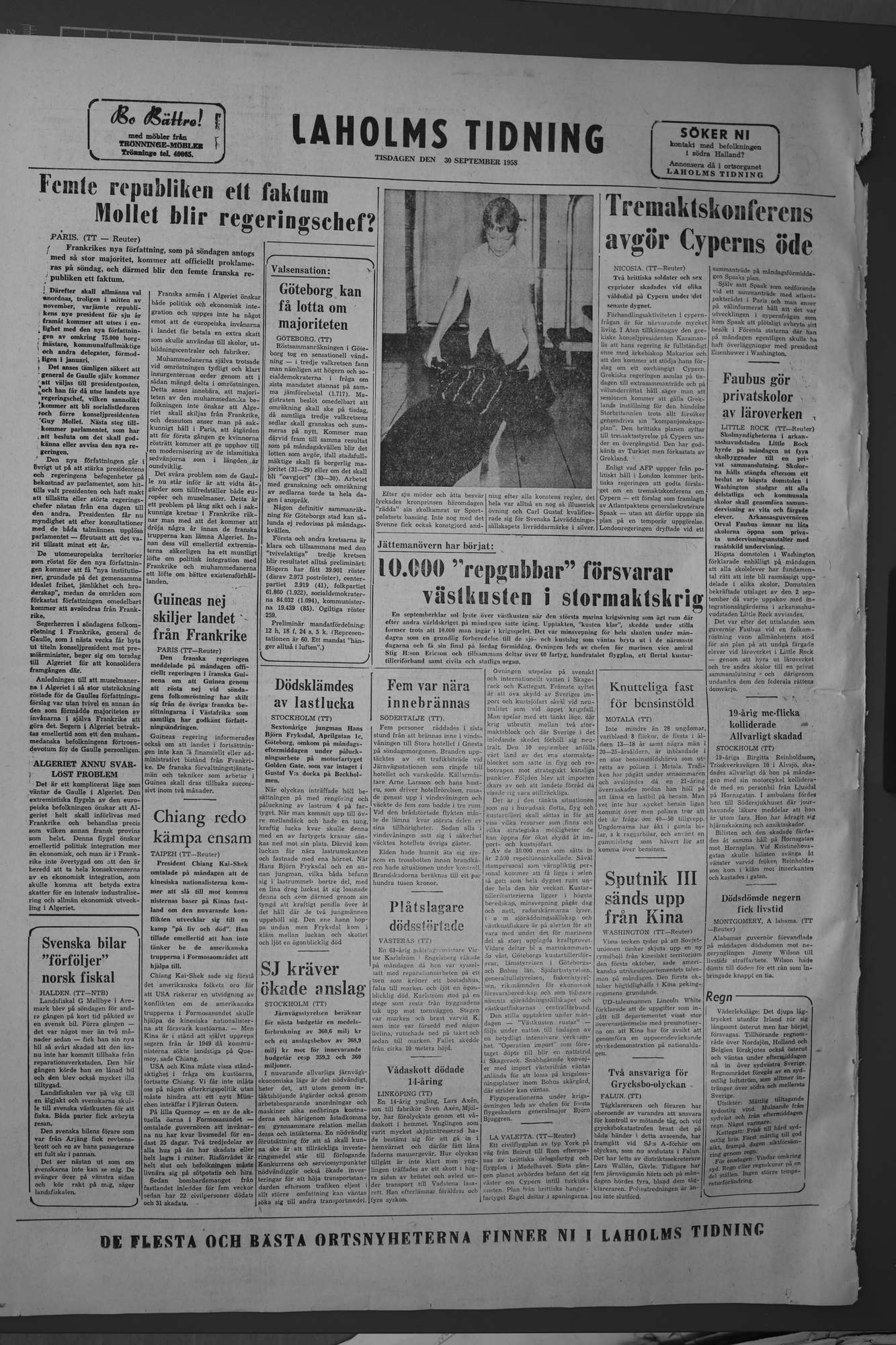 Laholms Tidning Tisdag 30 september 1958, sida 8