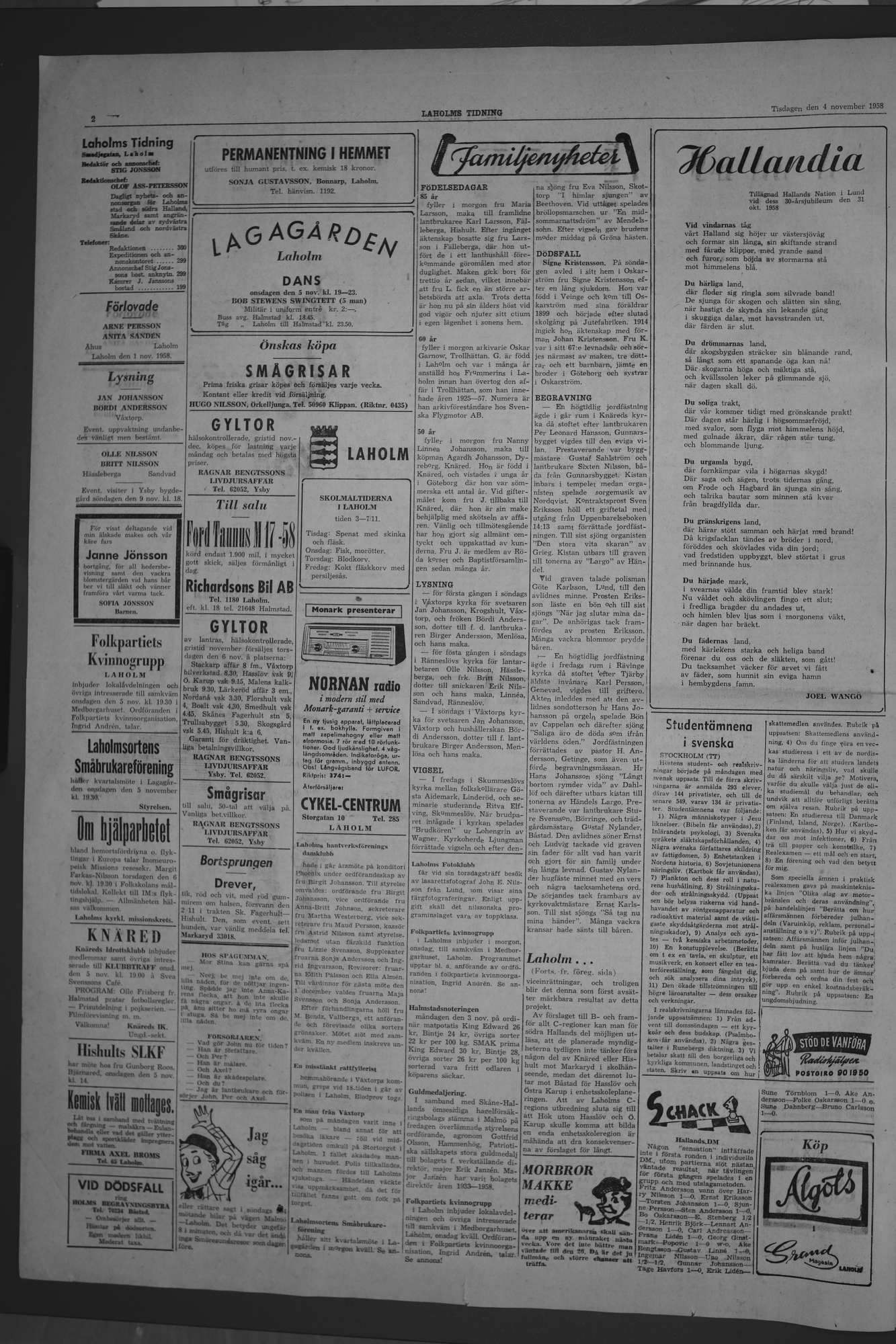 Laholms Tidning Tisdag 4 november 1958, sida 2