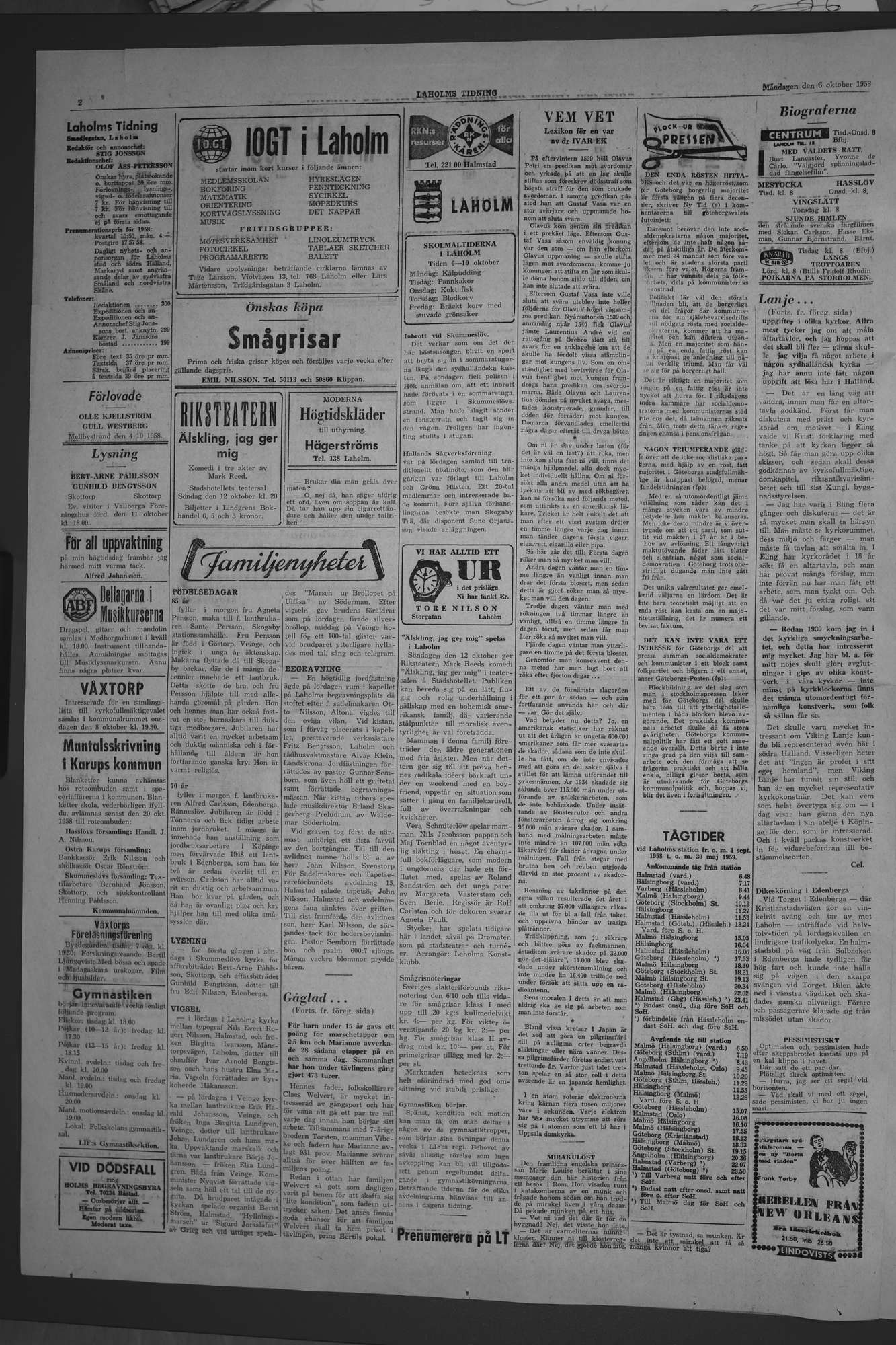 Laholms Tidning Måndag 6 oktober 1958, sida 2