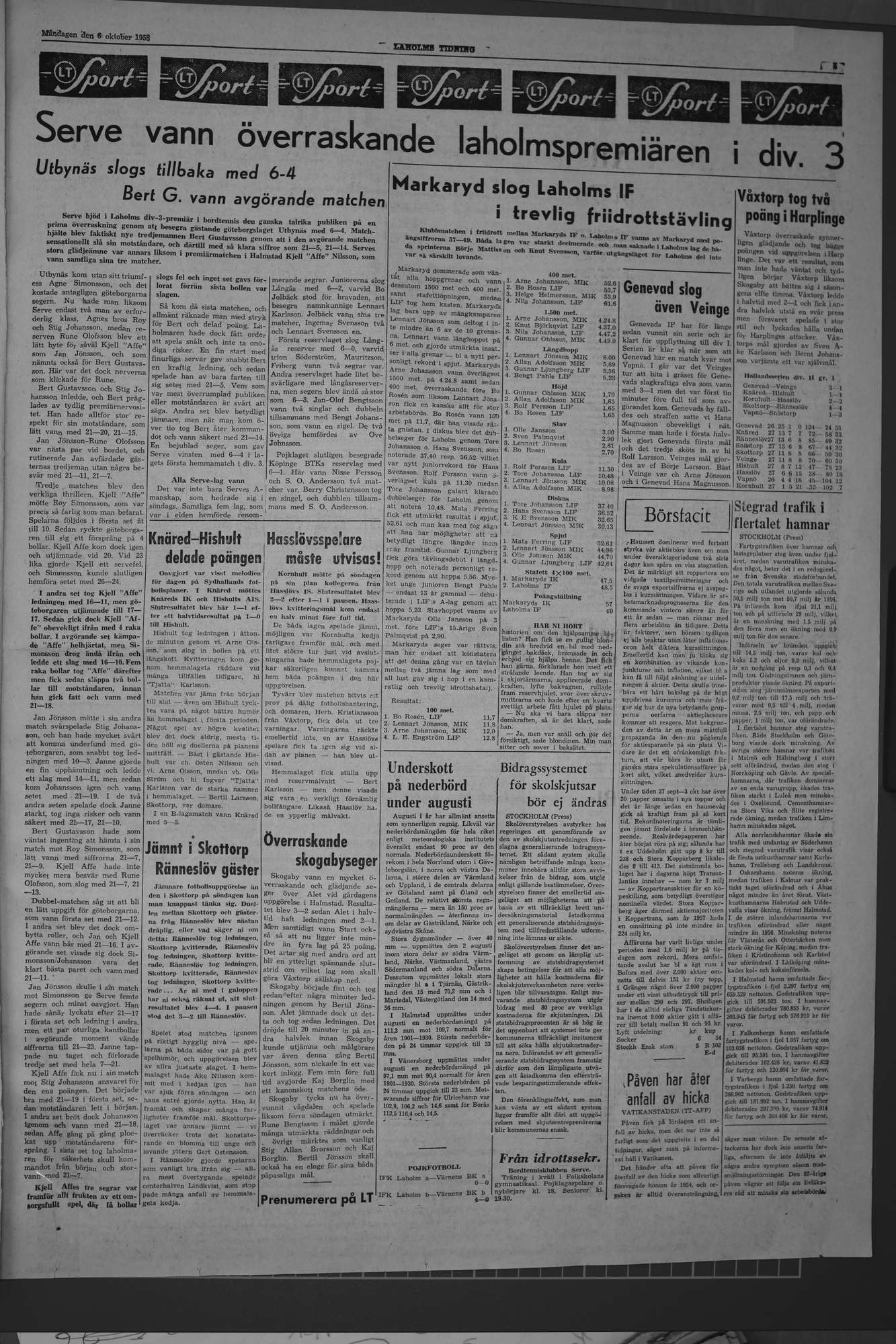 Laholms Tidning Måndag 6 oktober 1958, sida 5