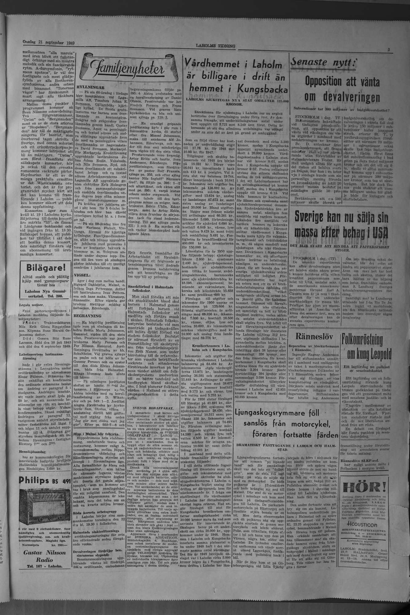 Laholms Tidning Onsdag 21 september 1949, sida 3