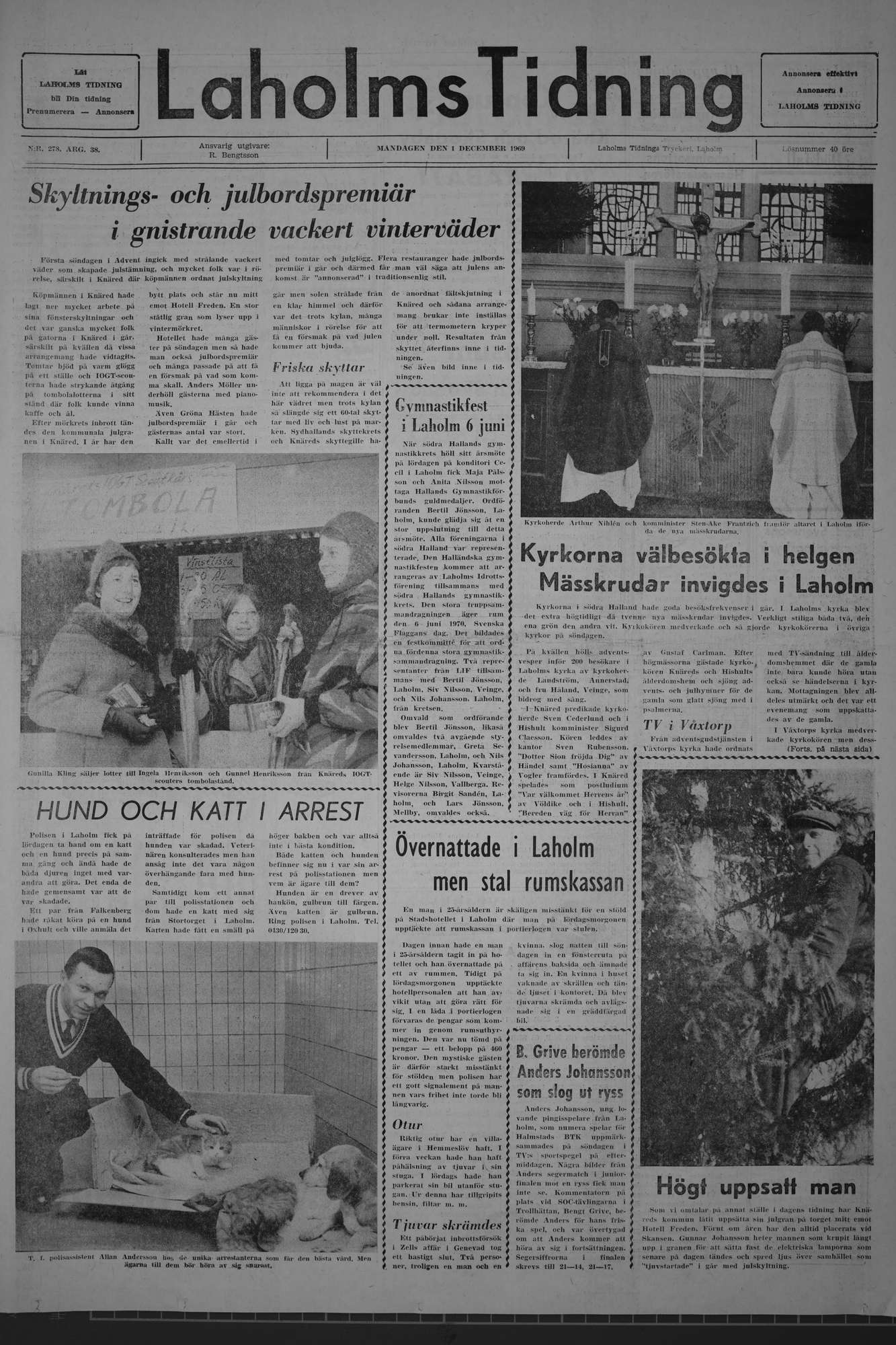 Laholms Tidning Måndag 1 december 1969, sida 1