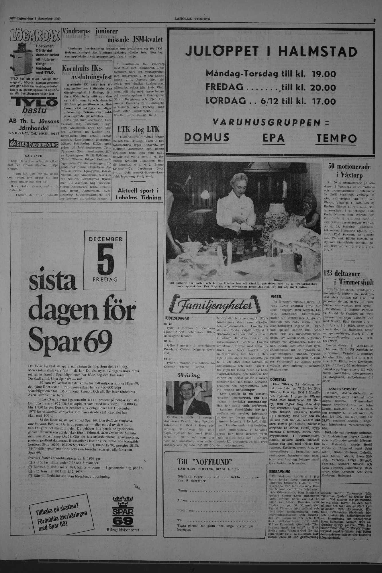 Laholms Tidning Måndag 1 december 1969, sida 3