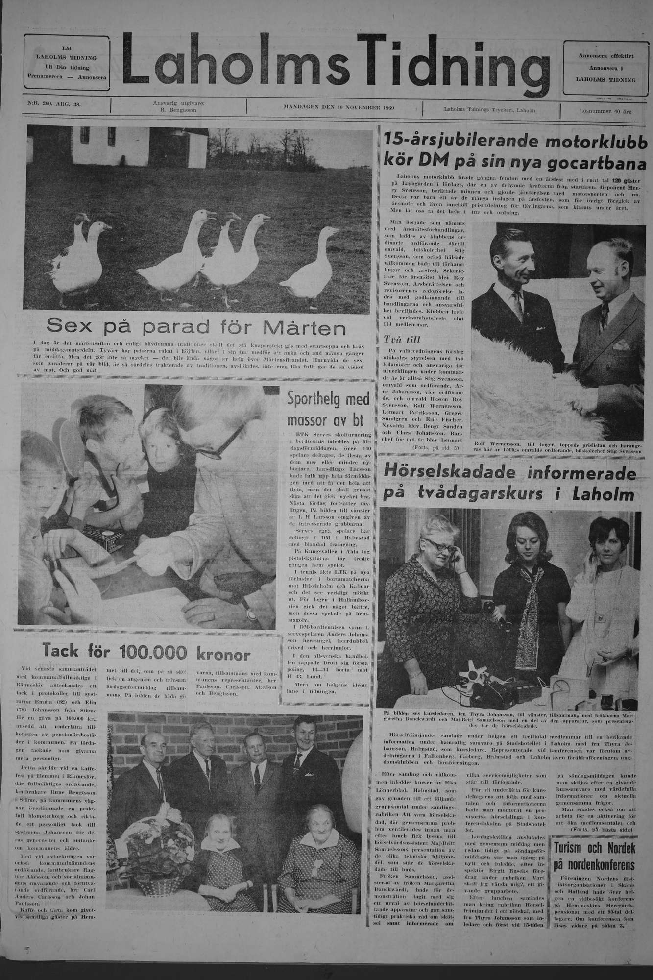 Laholms Tidning Måndag 10 november 1969, sida 1