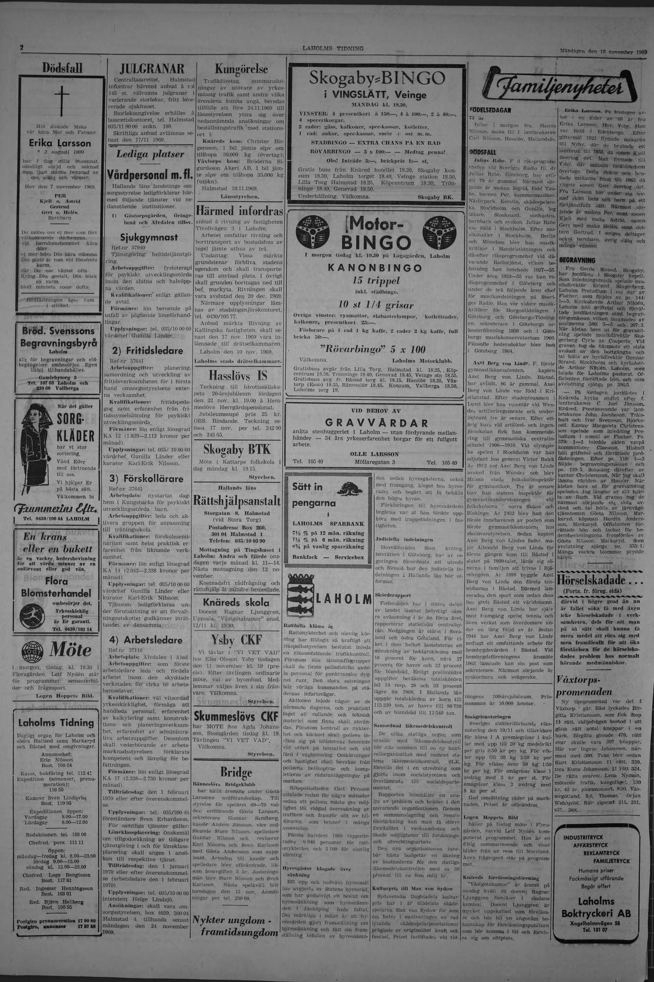 Laholms Tidning Måndag 10 november 1969, sida 2