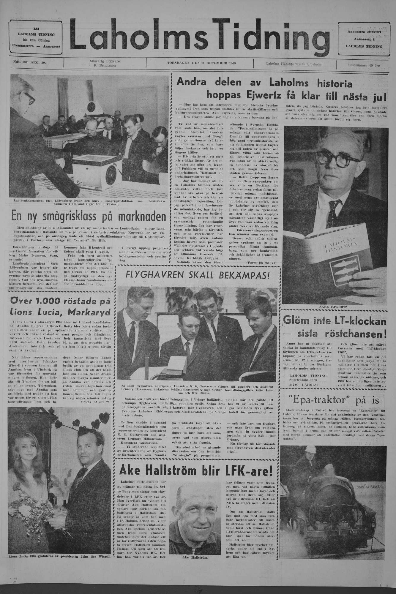 Laholms Tidning Torsdag 11 december 1969, sida 1