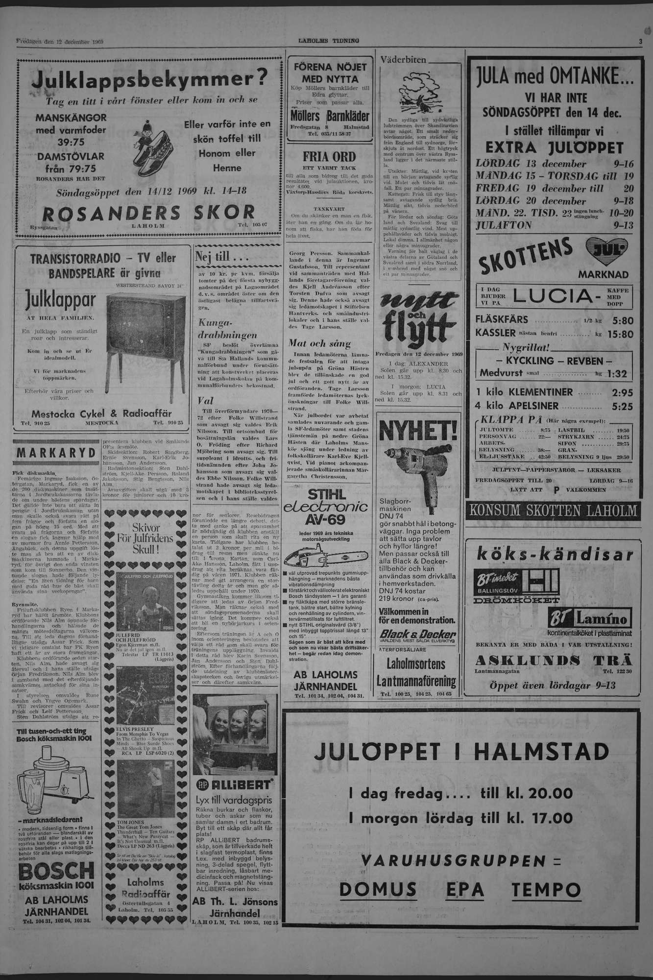 Laholms Tidning Fredag 12 december 1969, sida 3