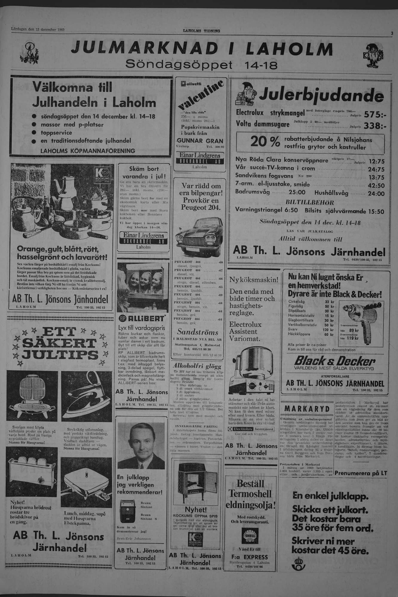 Laholms Tidning Lördag 13 december 1969, sida 3