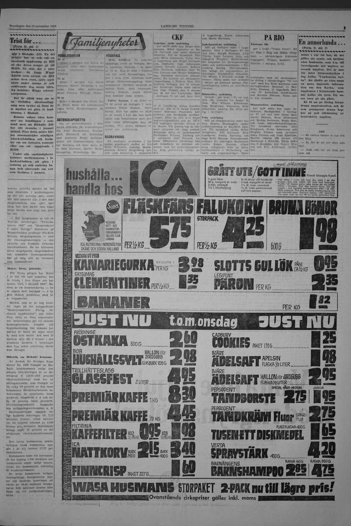 Laholms Tidning Torsdag 13 november 1969, sida 3