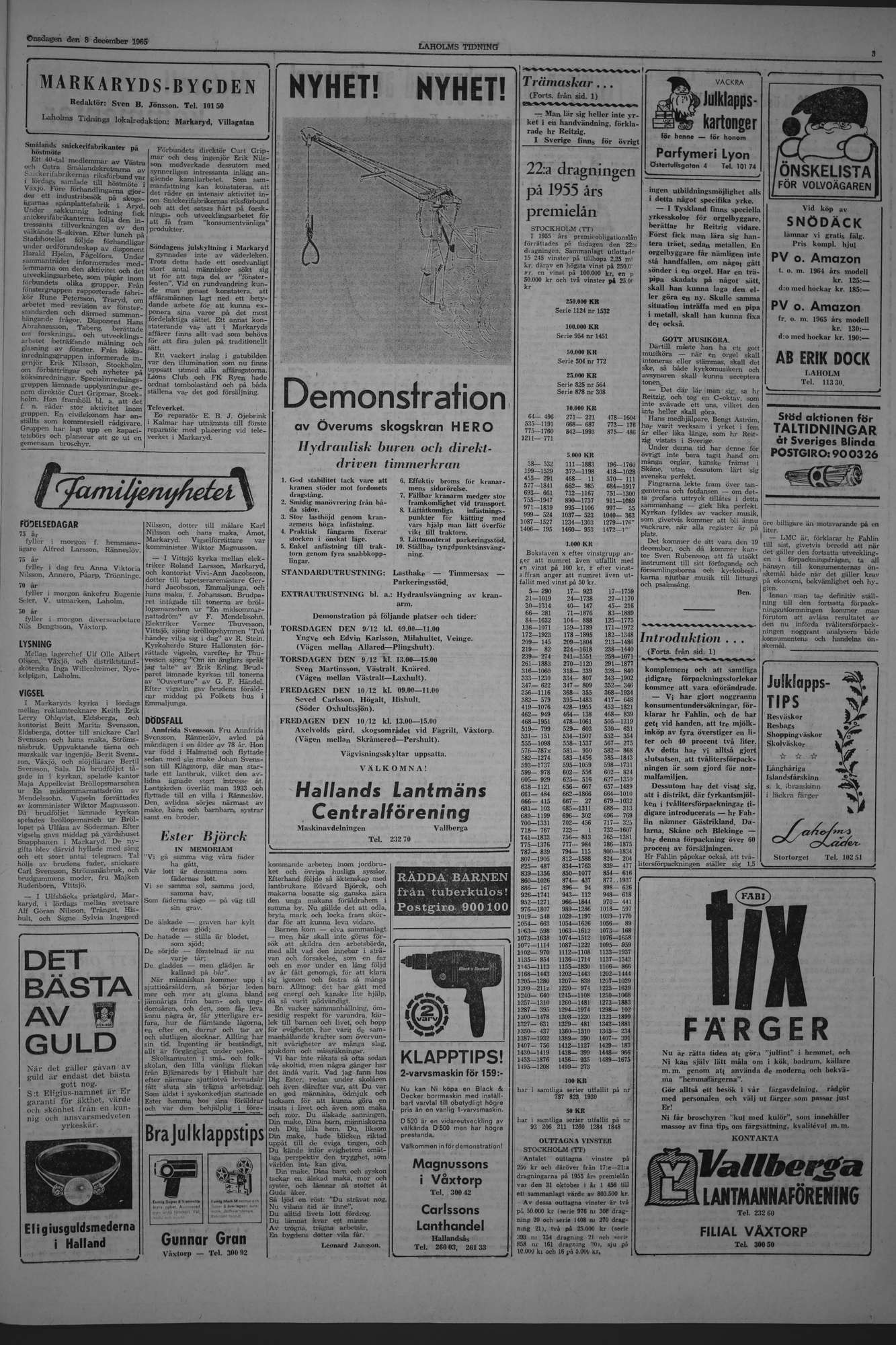 Laholms Tidning Onsdag 8 december 1965, sida 3