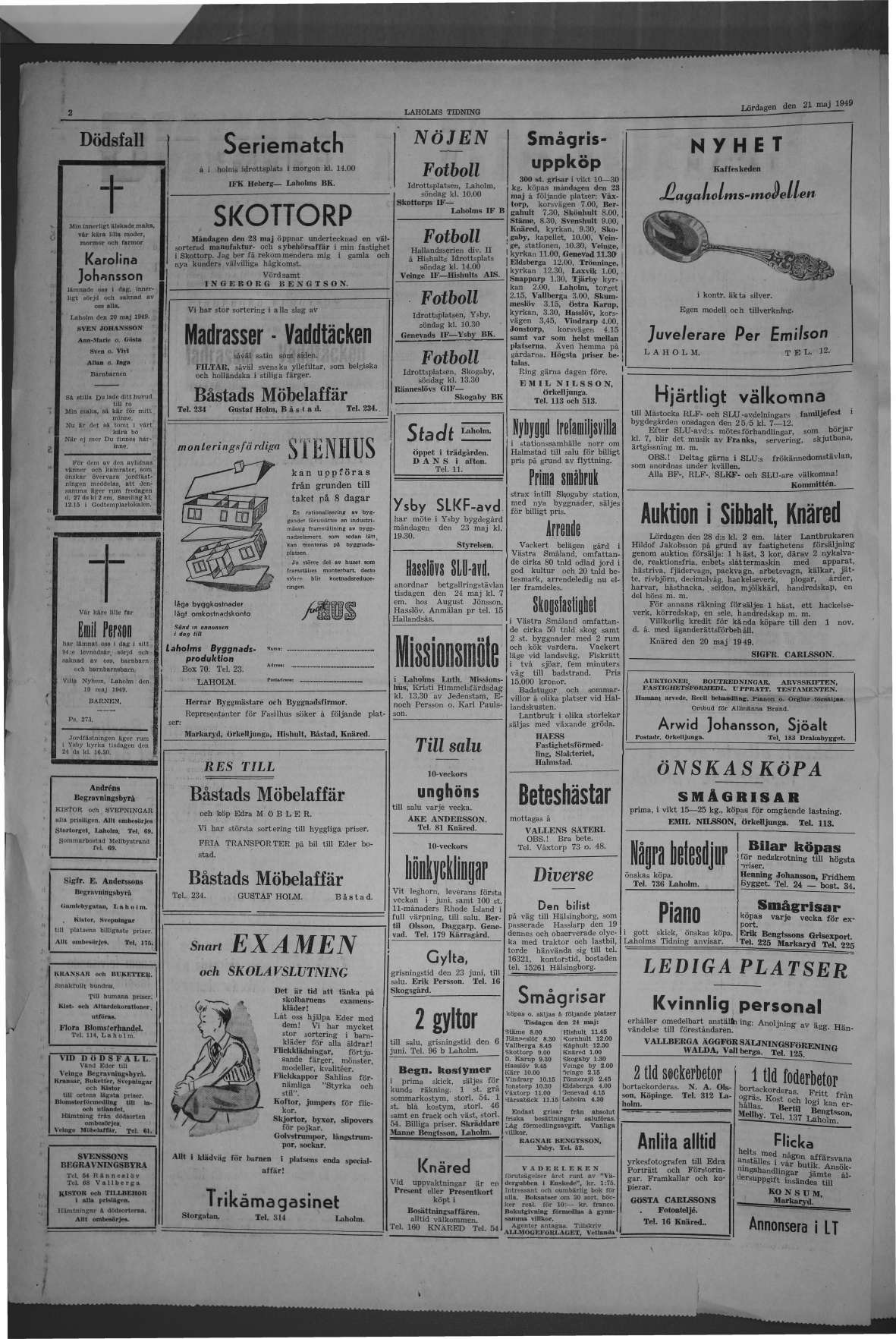 Laholms Tidning Lördag 21 maj 1949, sida 2