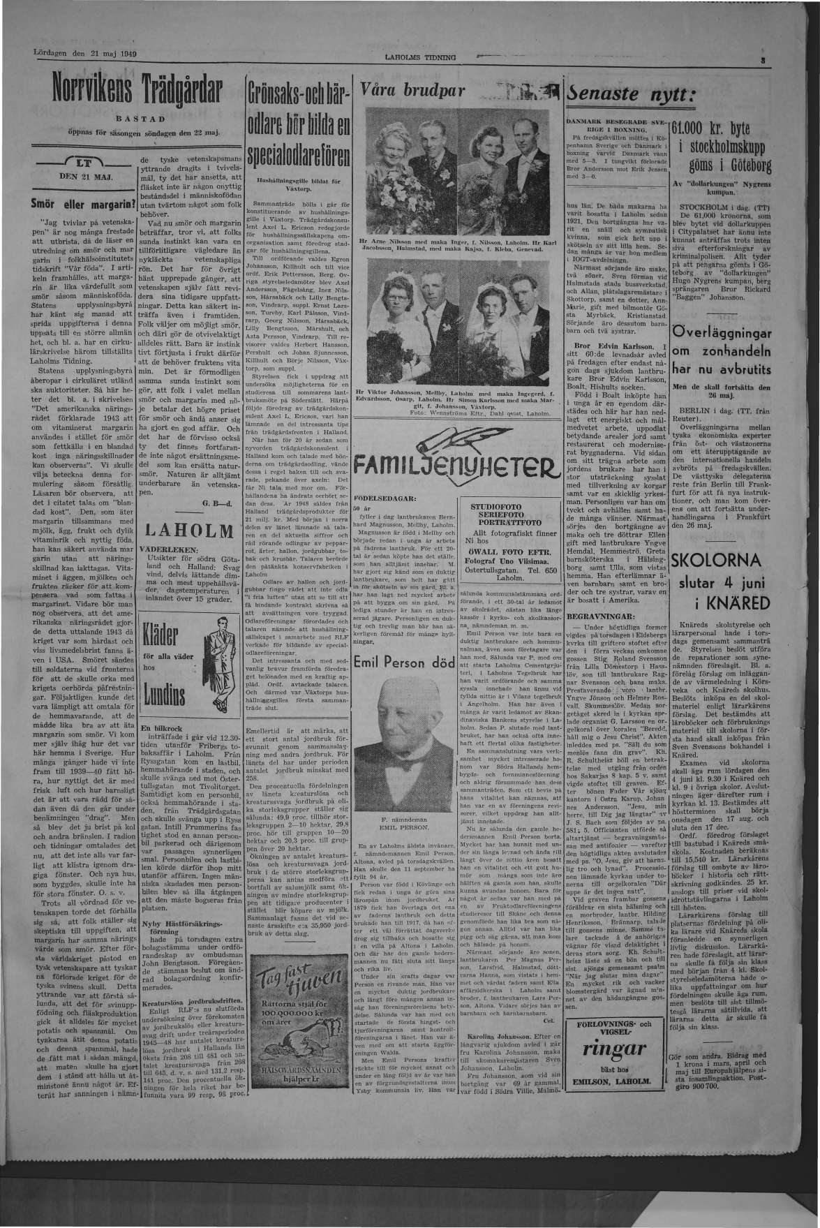 Laholms Tidning Lördag 21 maj 1949, sida 3
