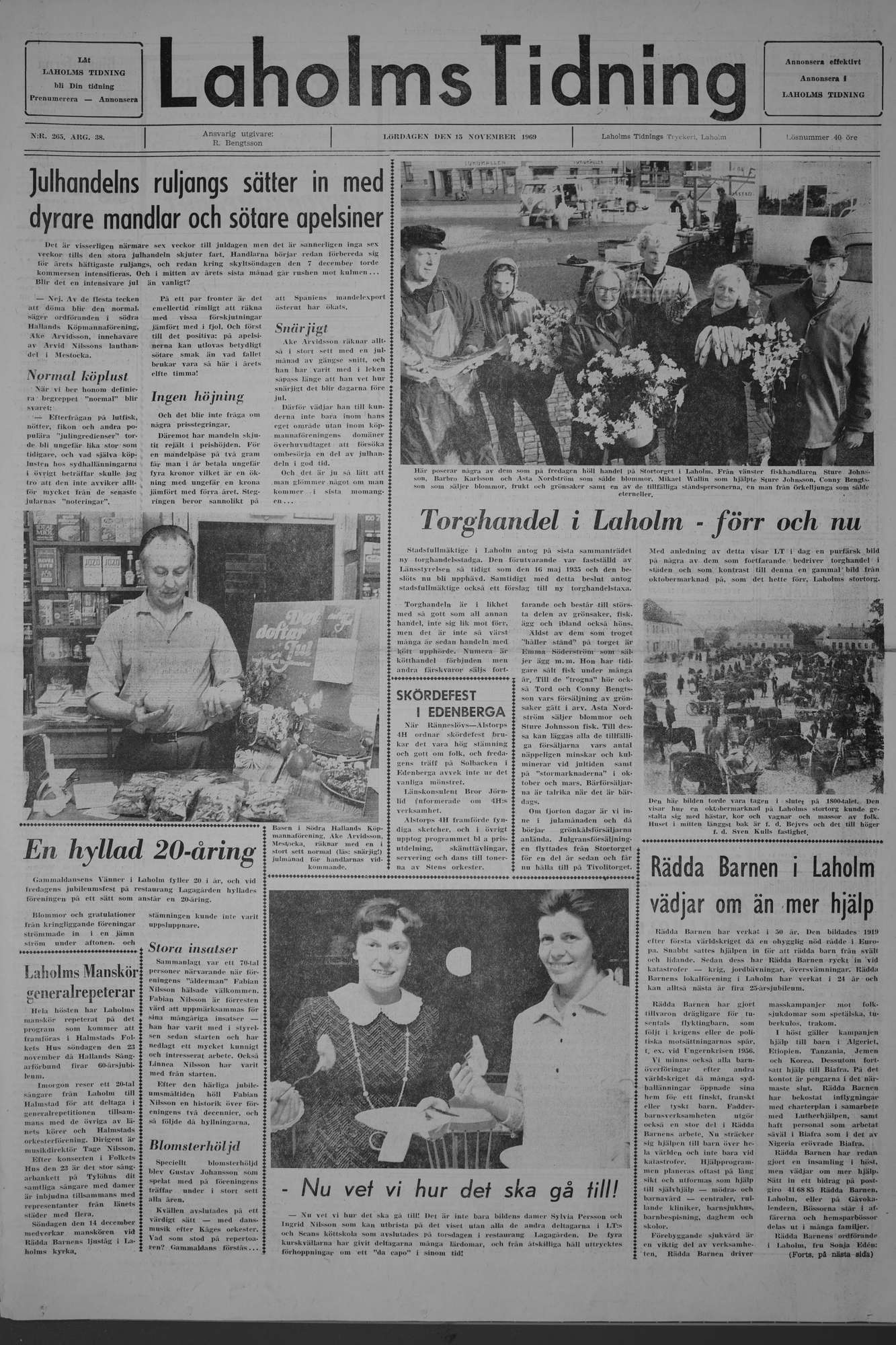 Laholms Tidning Lördag 15 november 1969, sida 1