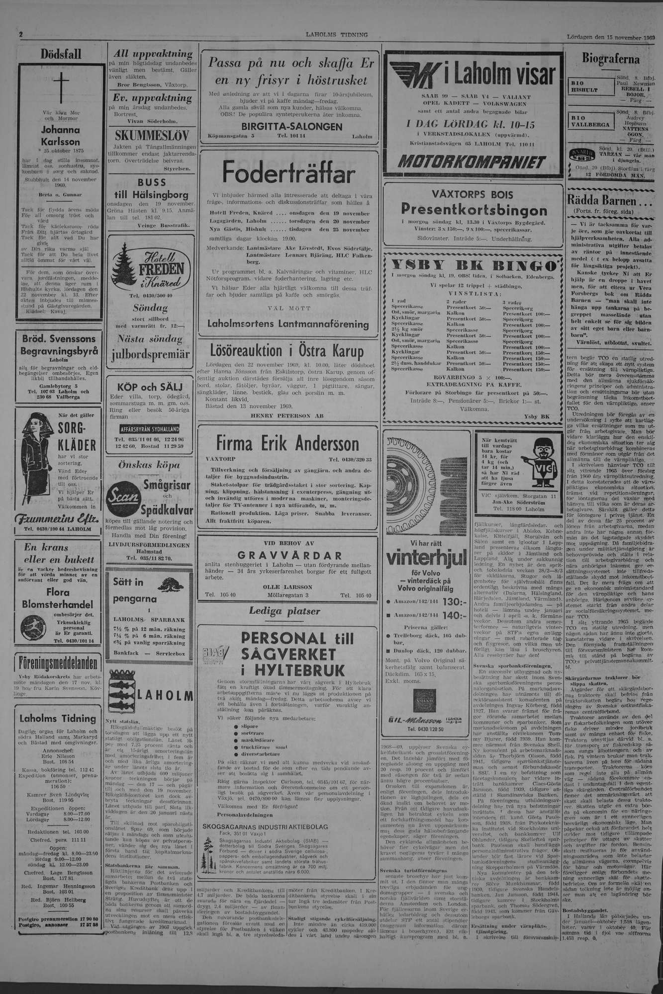 Laholms Tidning Lördag 15 november 1969, sida 2