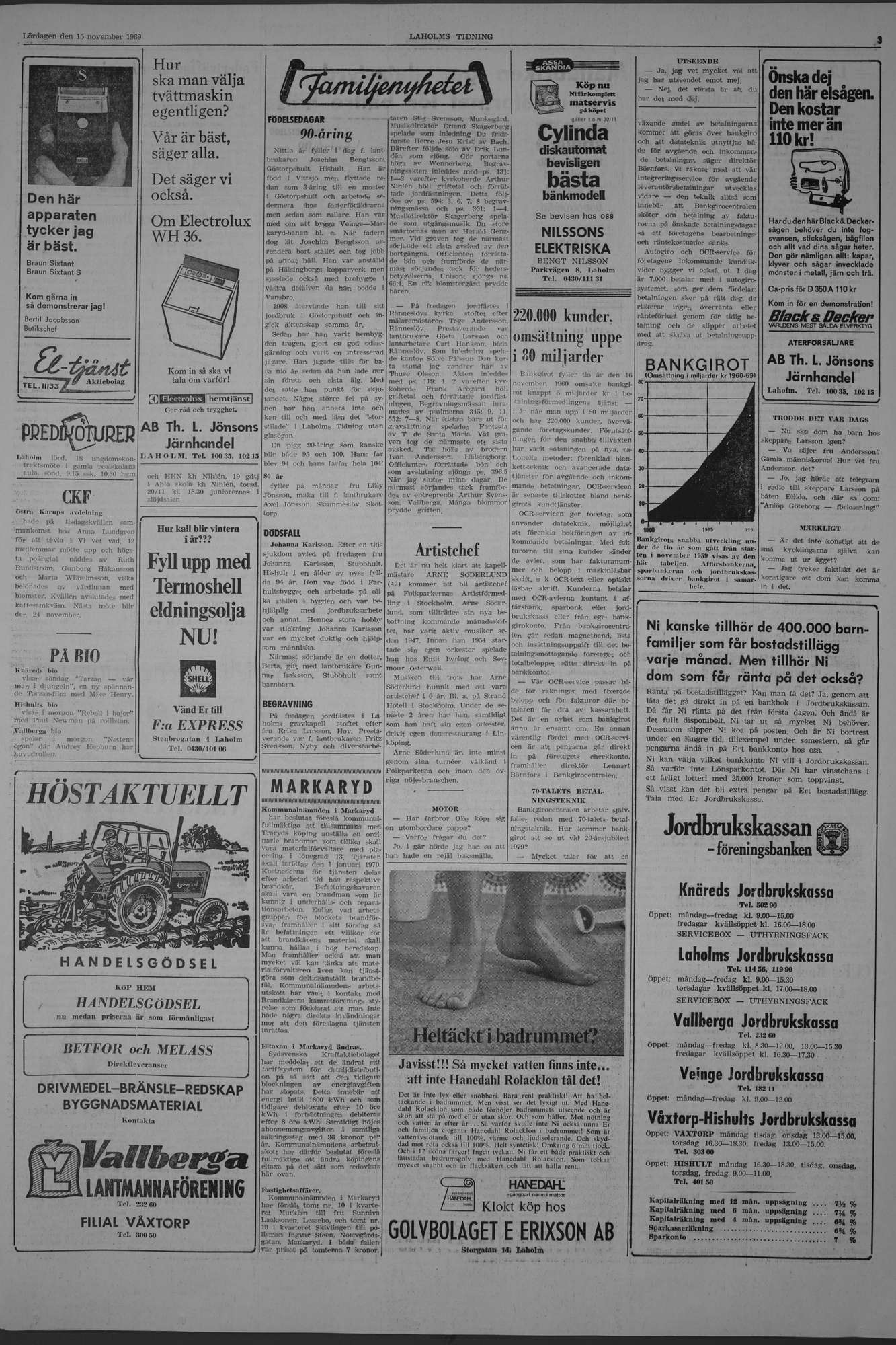 Laholms Tidning Lördag 15 november 1969, sida 3