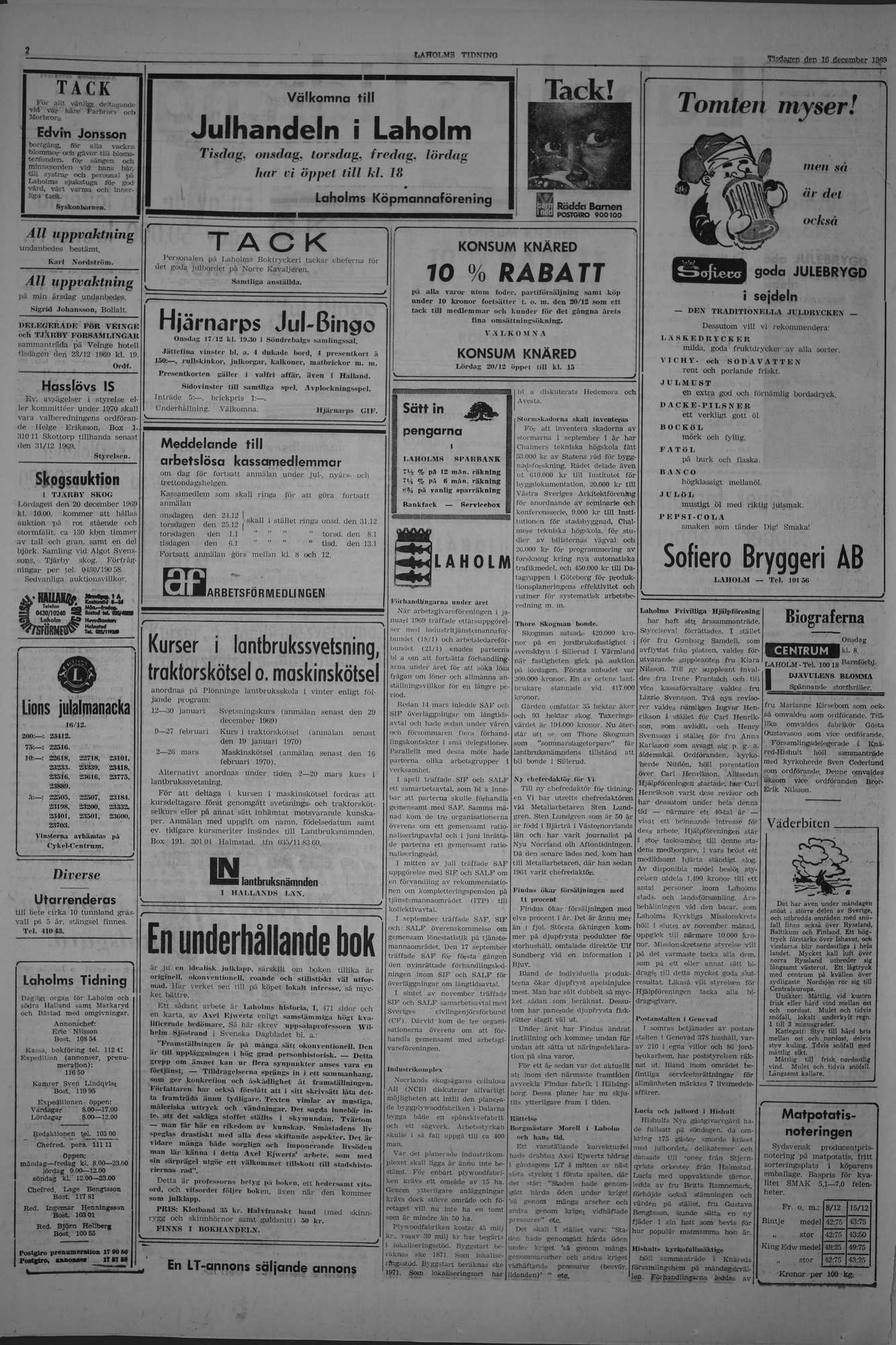Laholms Tidning Tisdag 16 december 1969, sida 2
