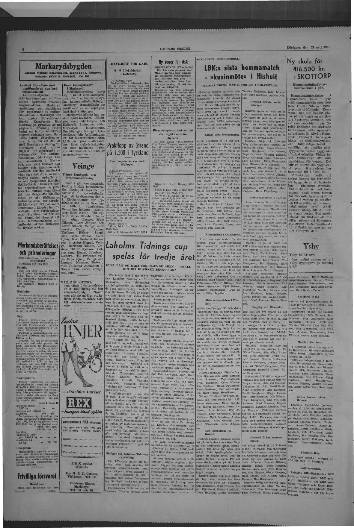 Laholms Tidning Lördag 21 maj 1949, sida 4