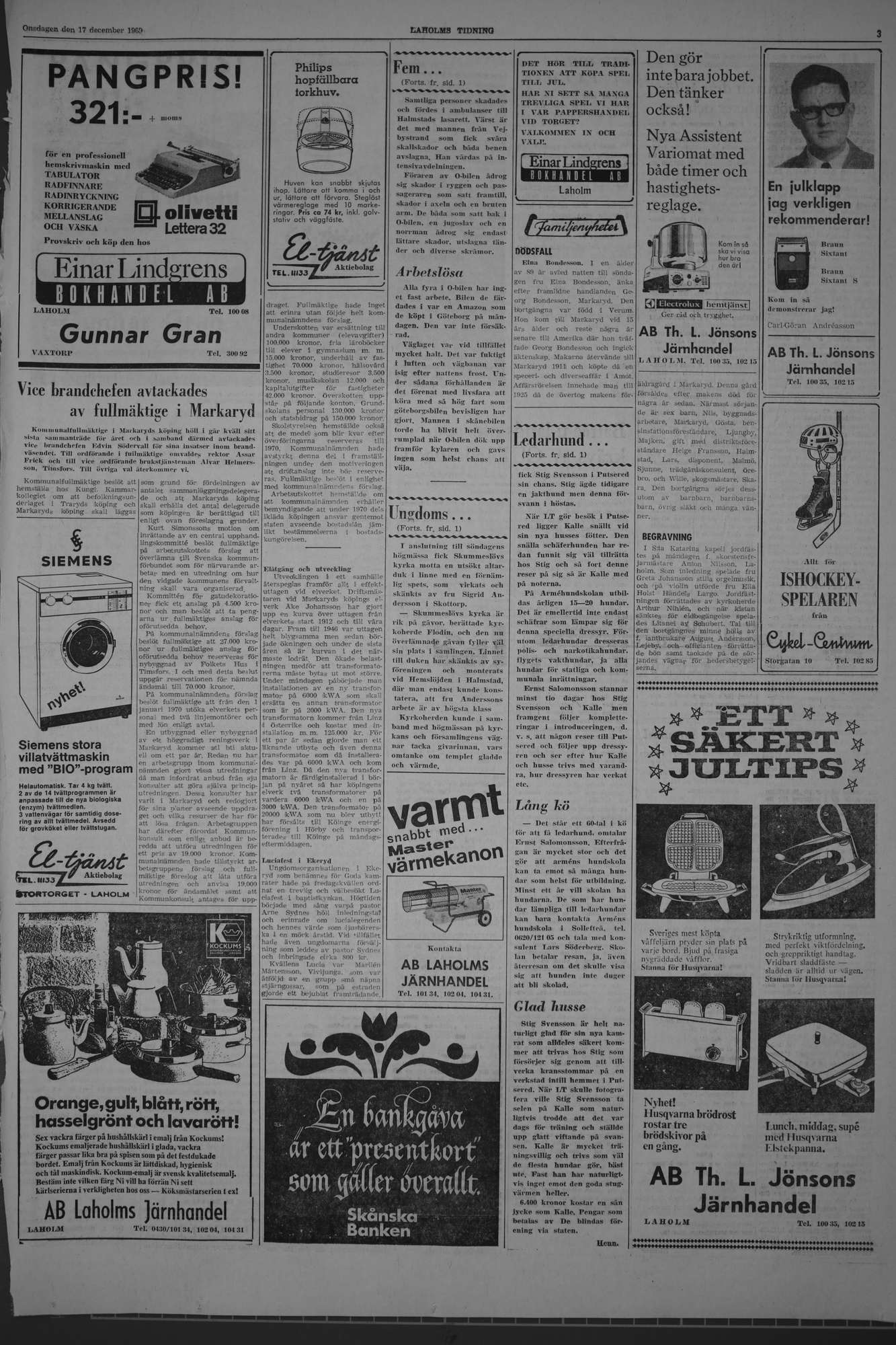 Laholms Tidning Onsdag 17 december 1969, sida 3
