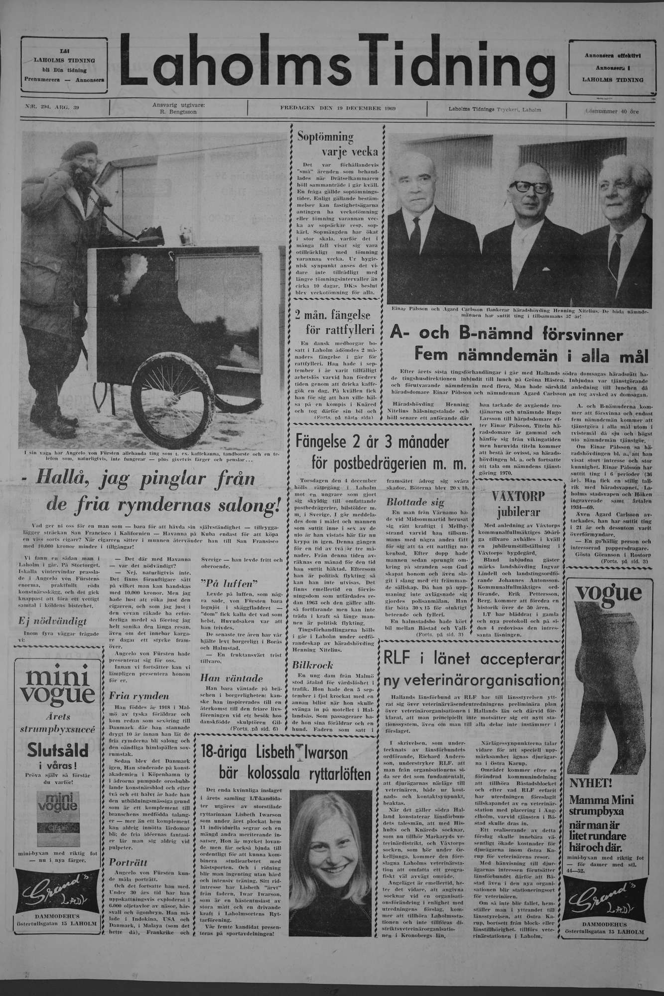 Laholms Tidning Fredag 19 december 1969, sida 1