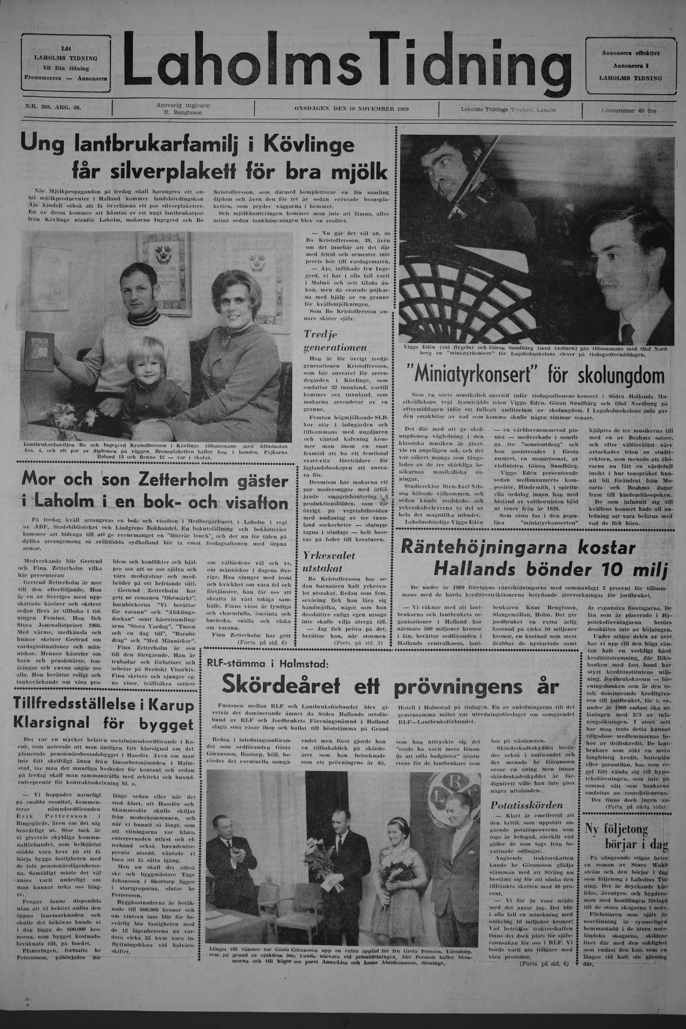 Laholms Tidning Onsdag 19 november 1969, sida 1