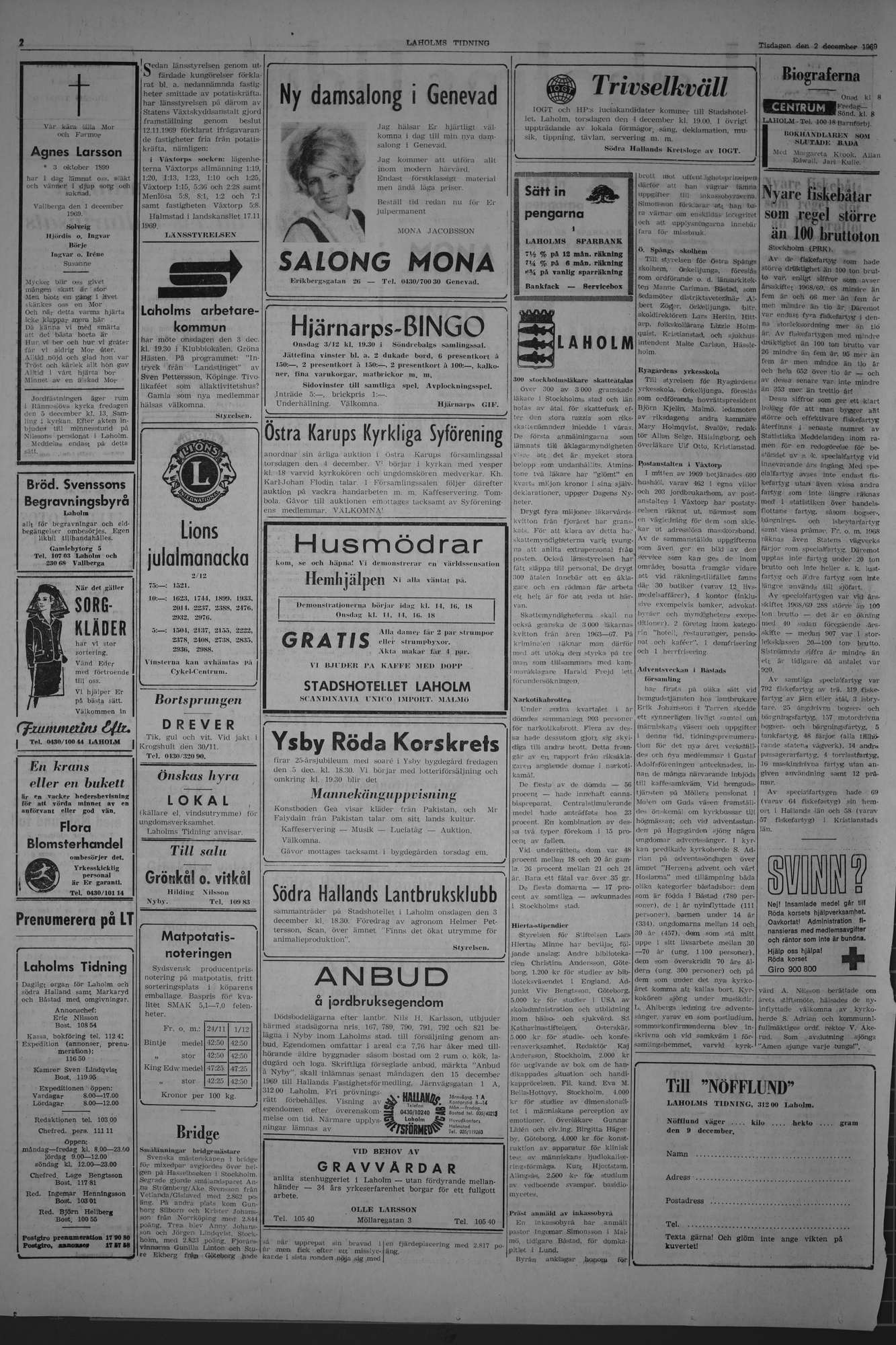 Laholms Tidning Tisdag 2 december 1969, sida 2