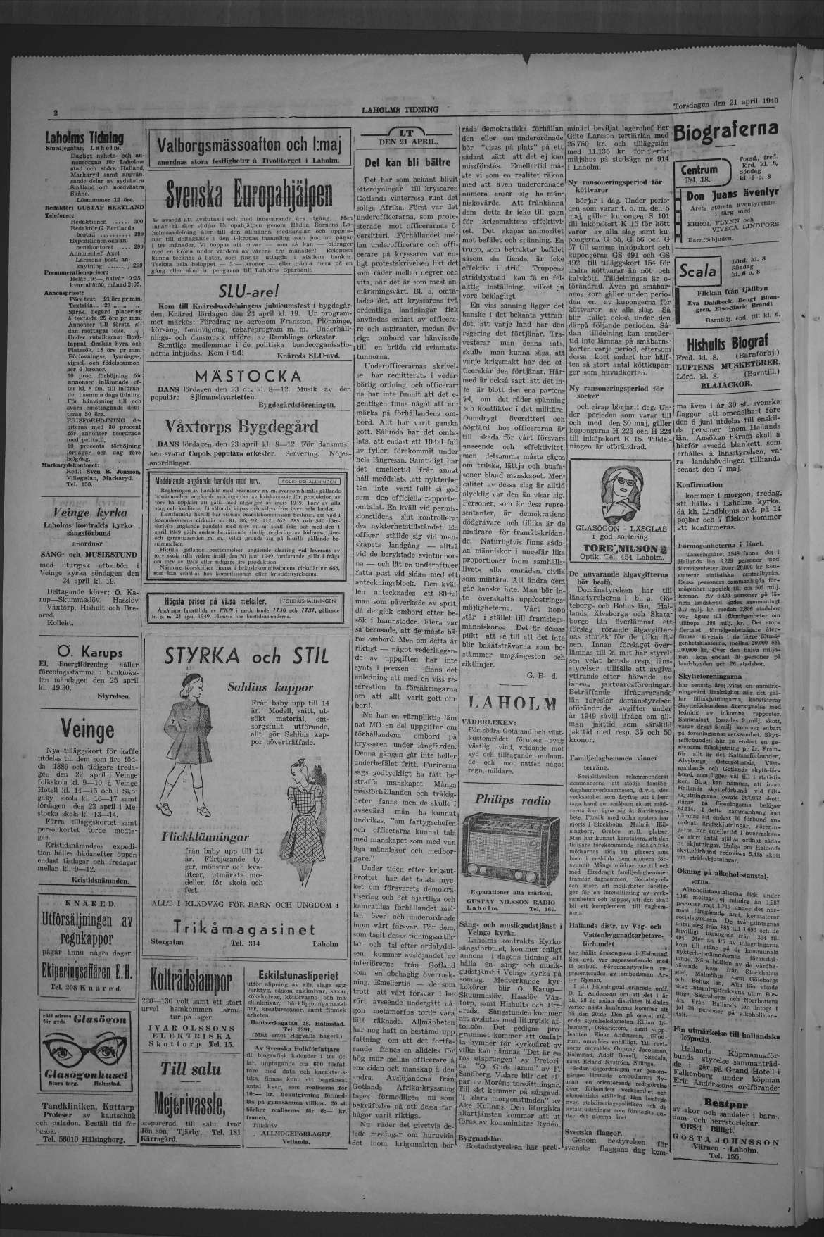 Laholms Tidning Torsdag 21 april 1949, sida 2