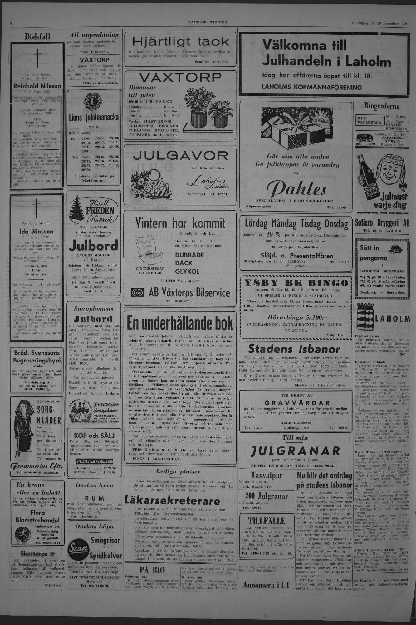 Laholms Tidning Lördag 20 december 1969, sida 2