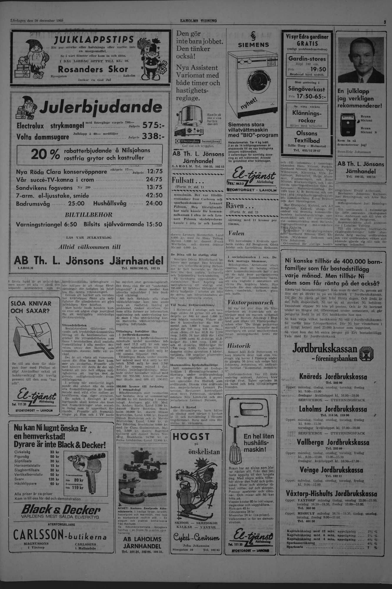 Laholms Tidning Lördag 20 december 1969, sida 3