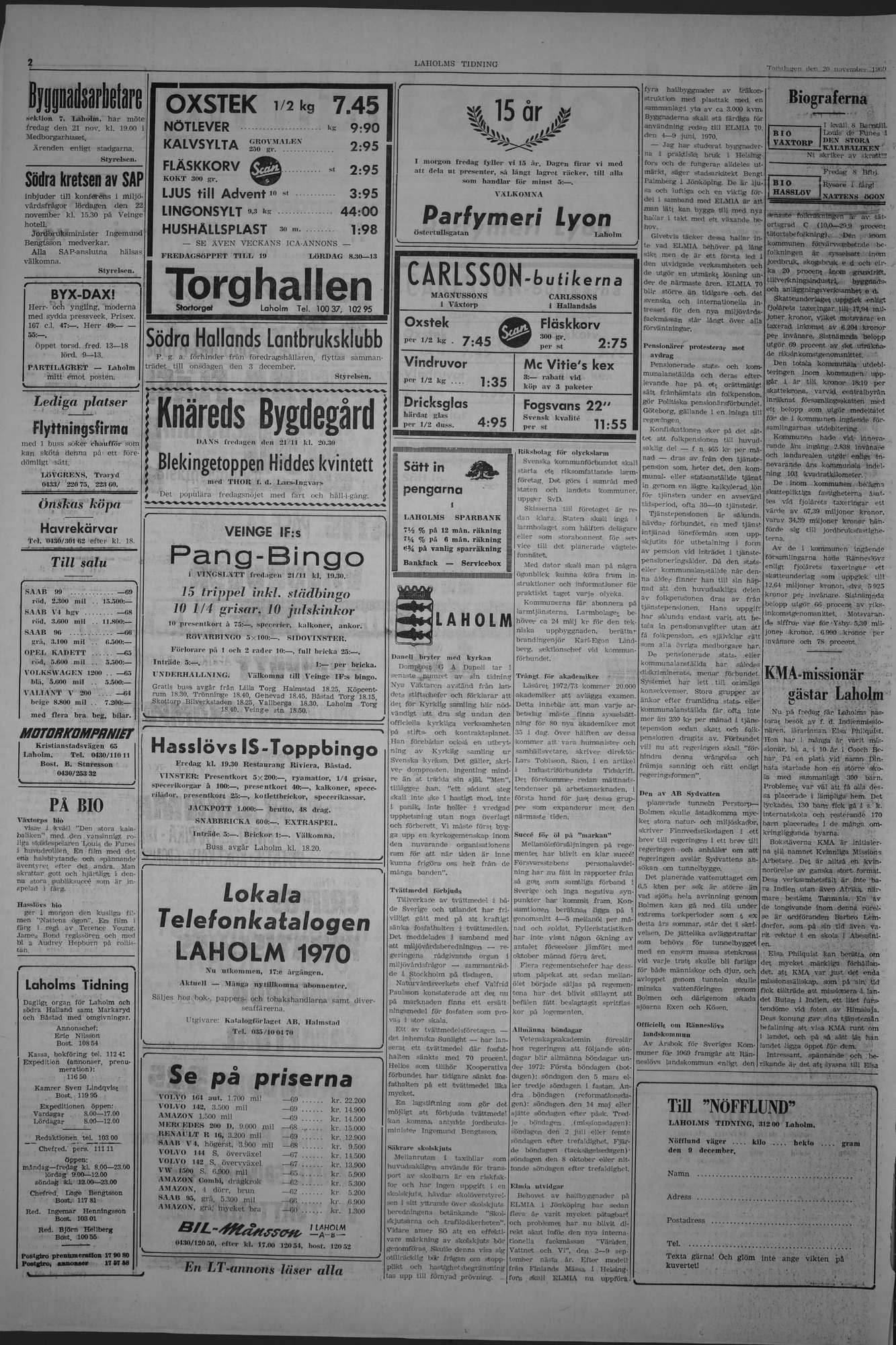 Laholms Tidning Torsdag 20 november 1969, sida 2